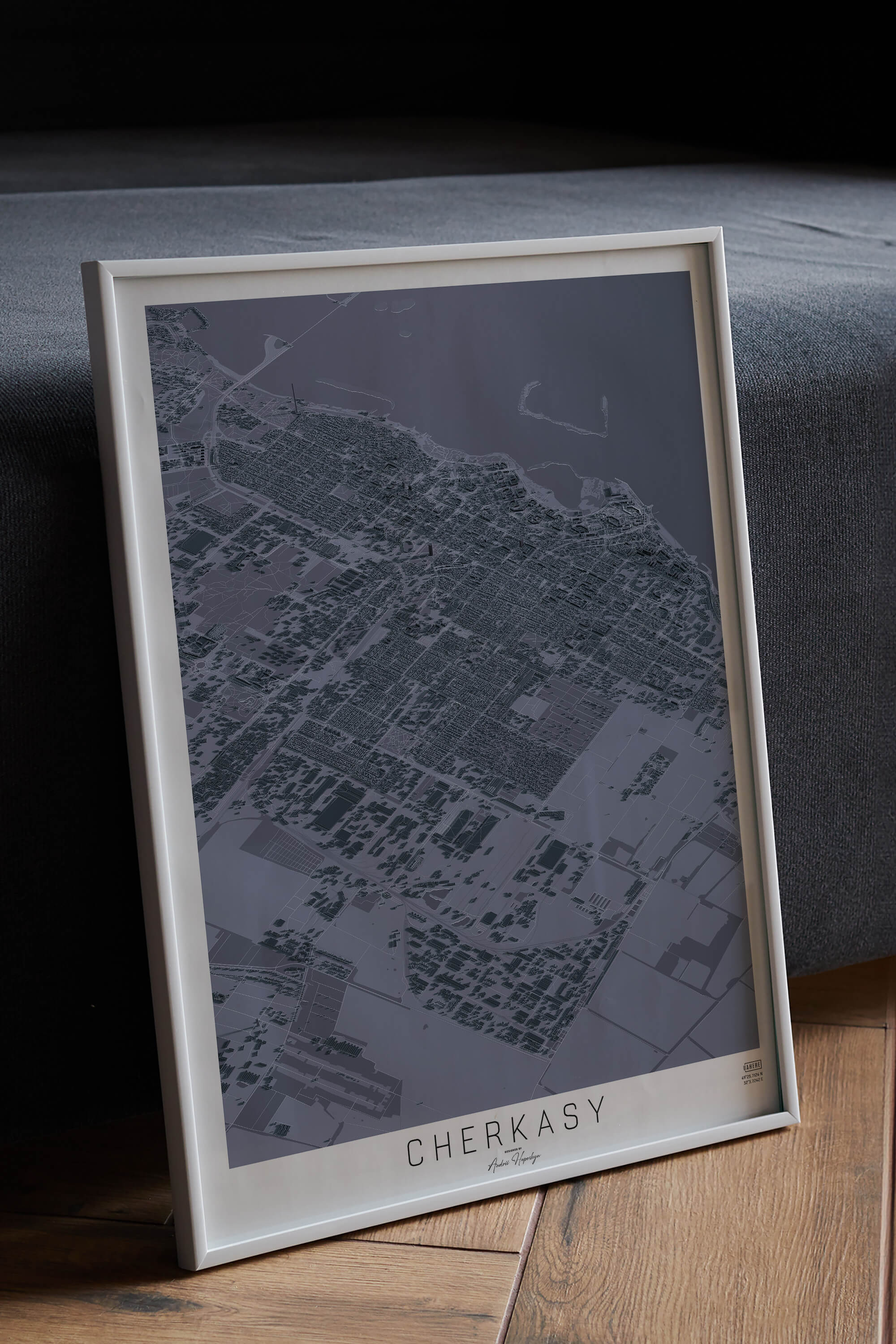 графітовий постер міста Черкаси в білій рамці