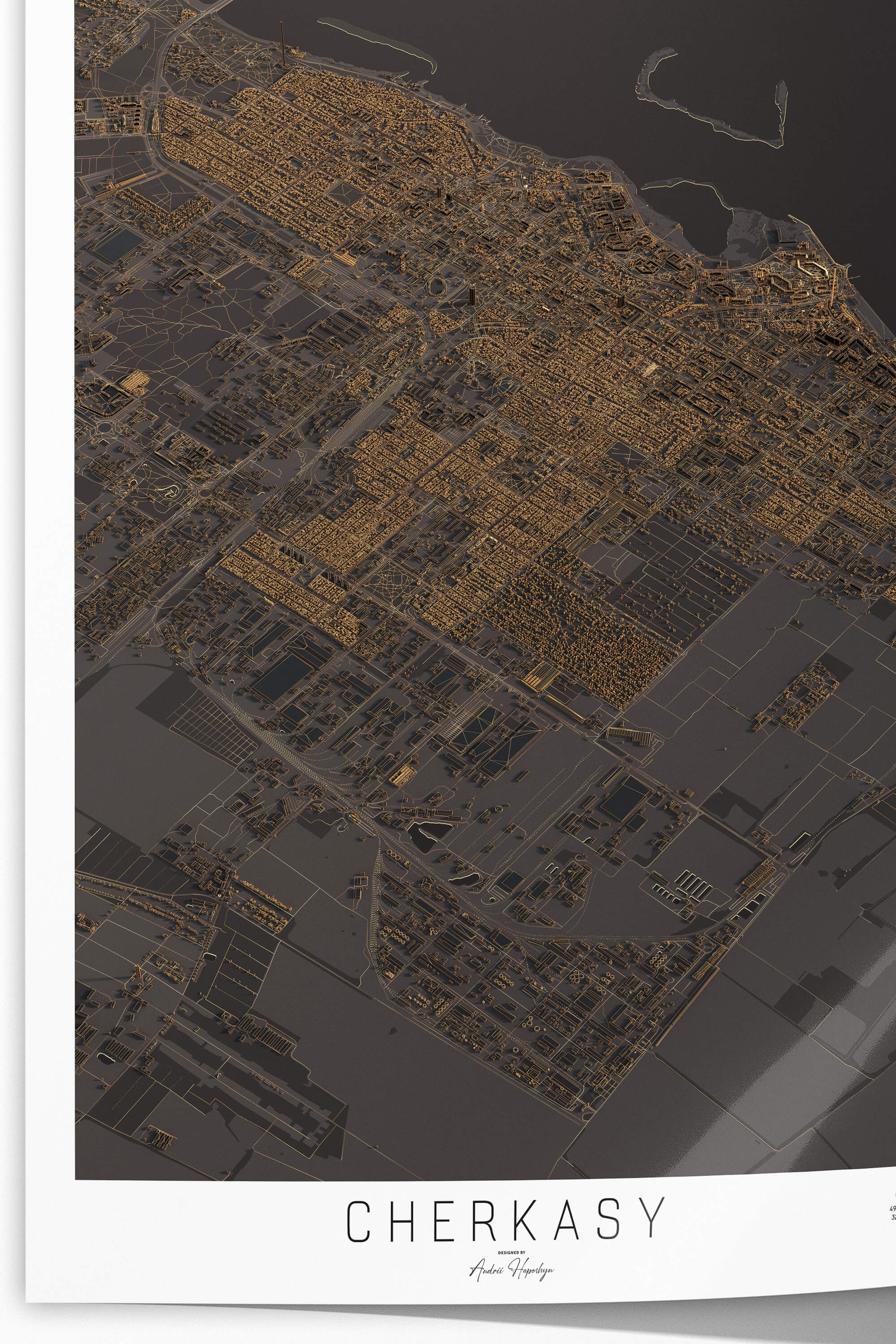 Якісно надрукована темна та стильна 3д мапа постер Черкаси