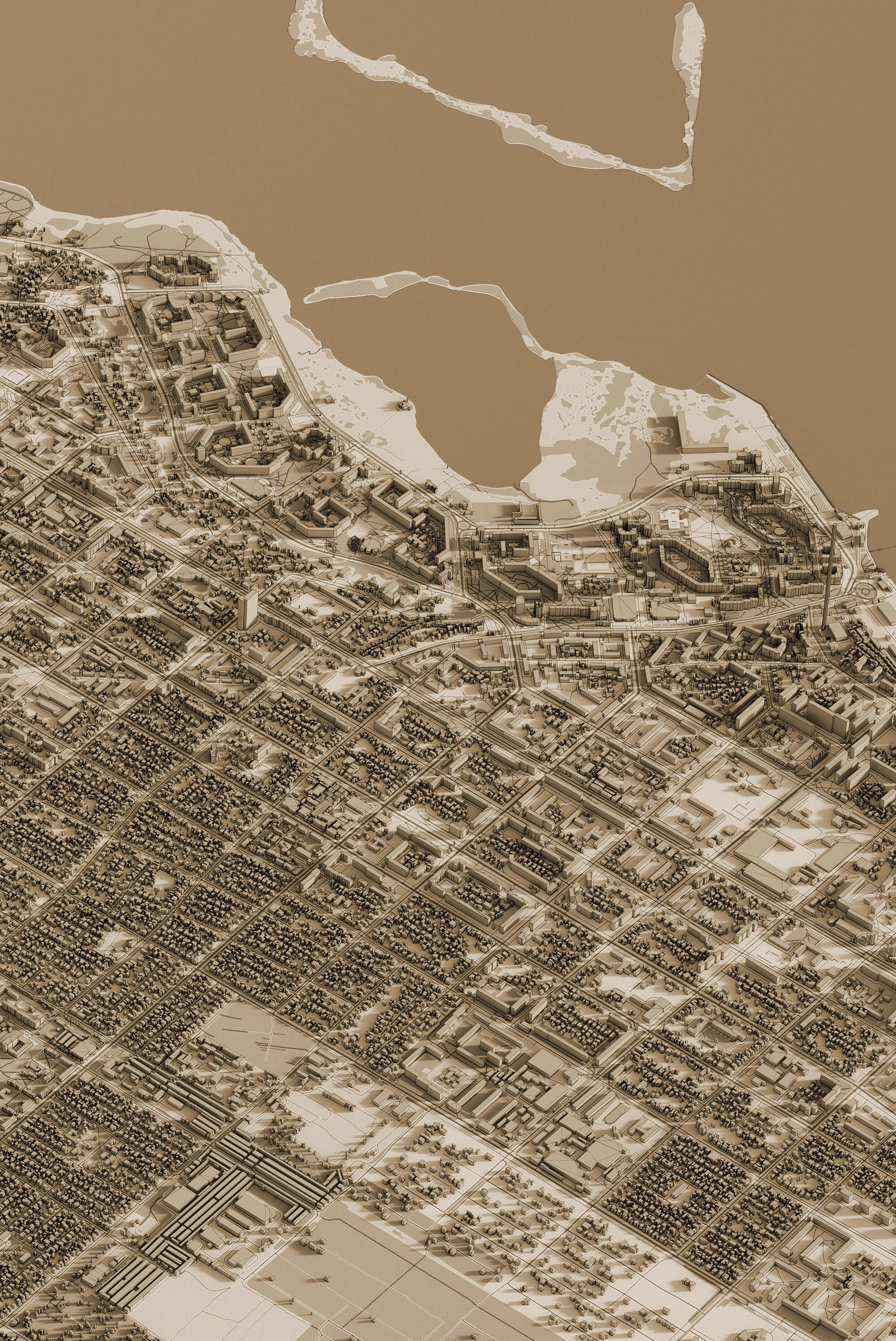 Вінтажна картина центра Черкаси у стилі сепія з 3д деталізацією