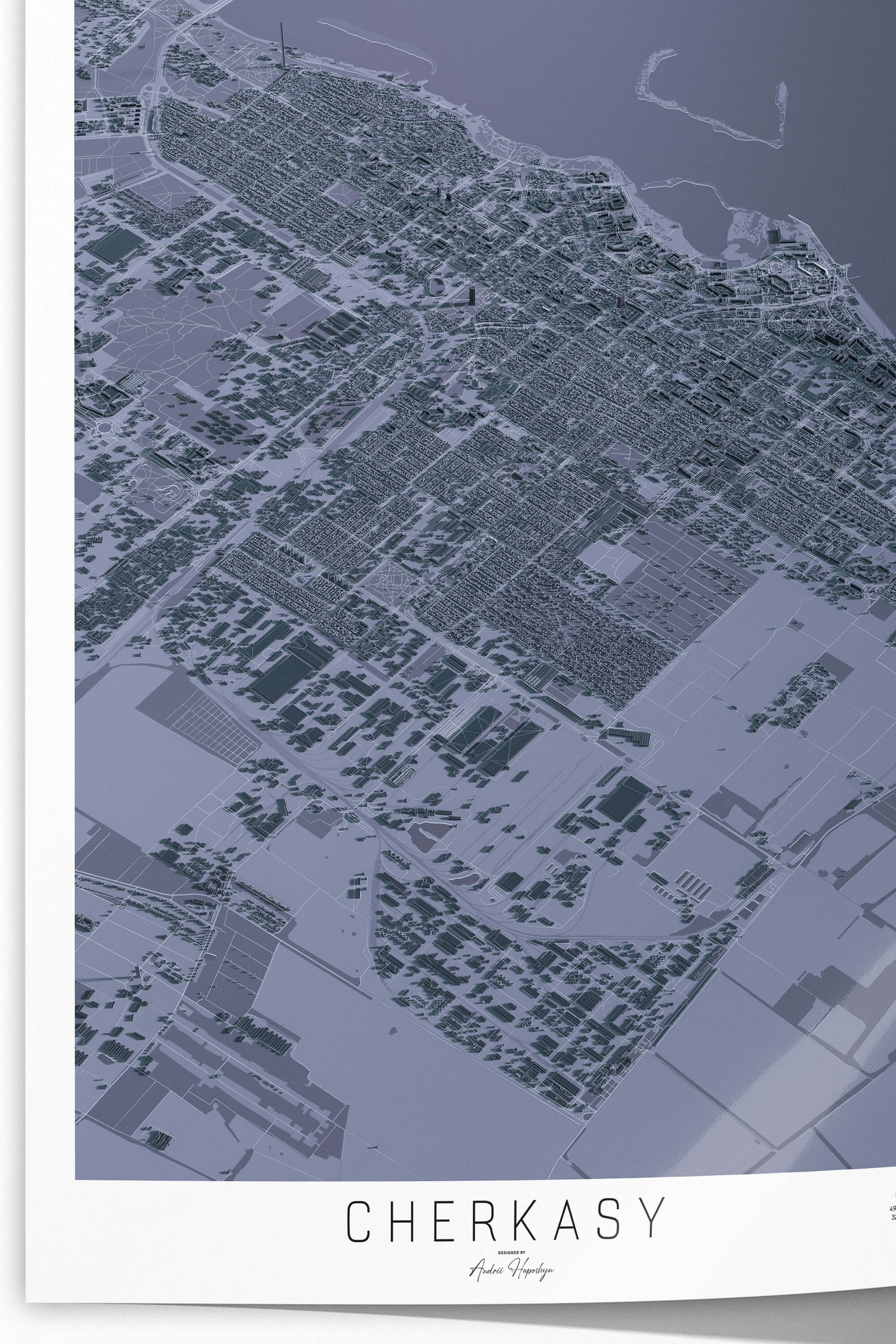 Гарна та стильна деталізована 3д постер мапа Черкаси