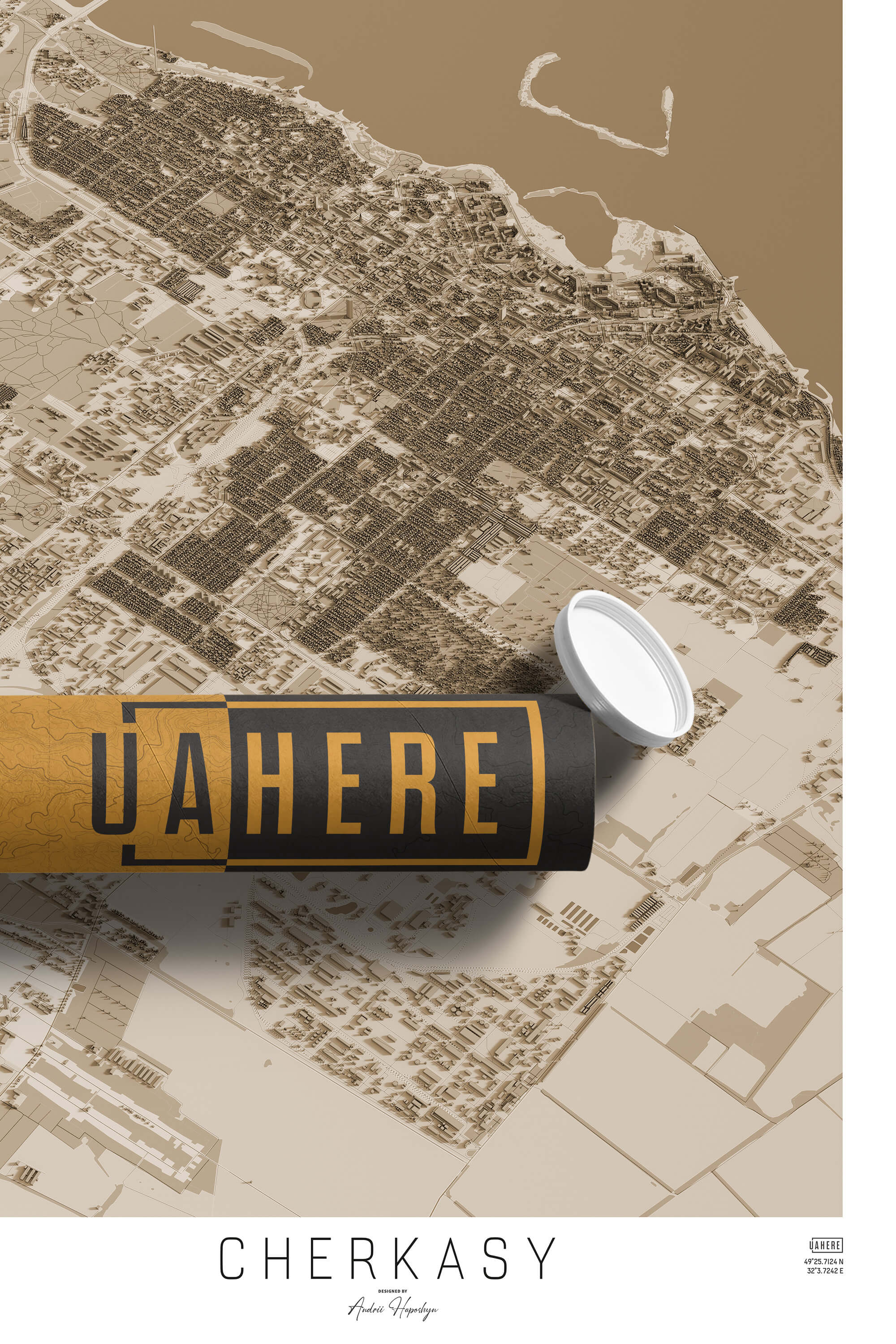 Брендований тубус UAHERE та надрукована вінтажна та унікальна мапа Черкас