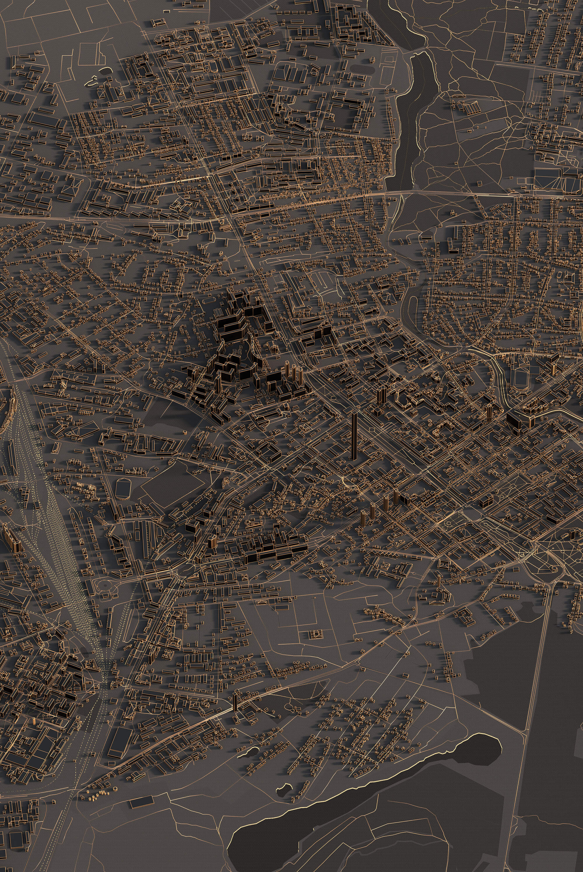 Картина центра Києва у нічному стилі з 3д деталізацією