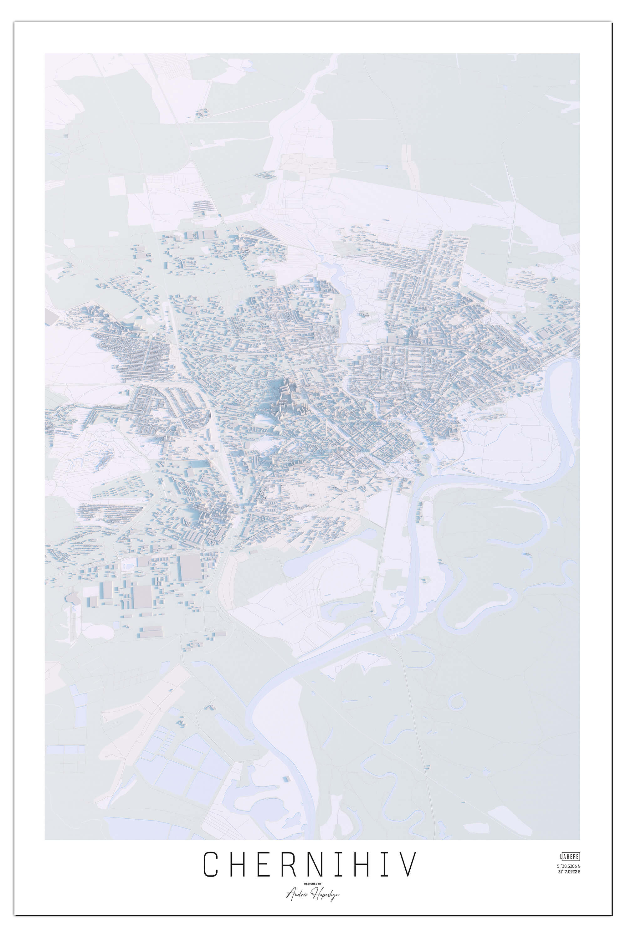 Ніжна Арт мапа Чергнігова у вигляді постера, картини в світлому стилі