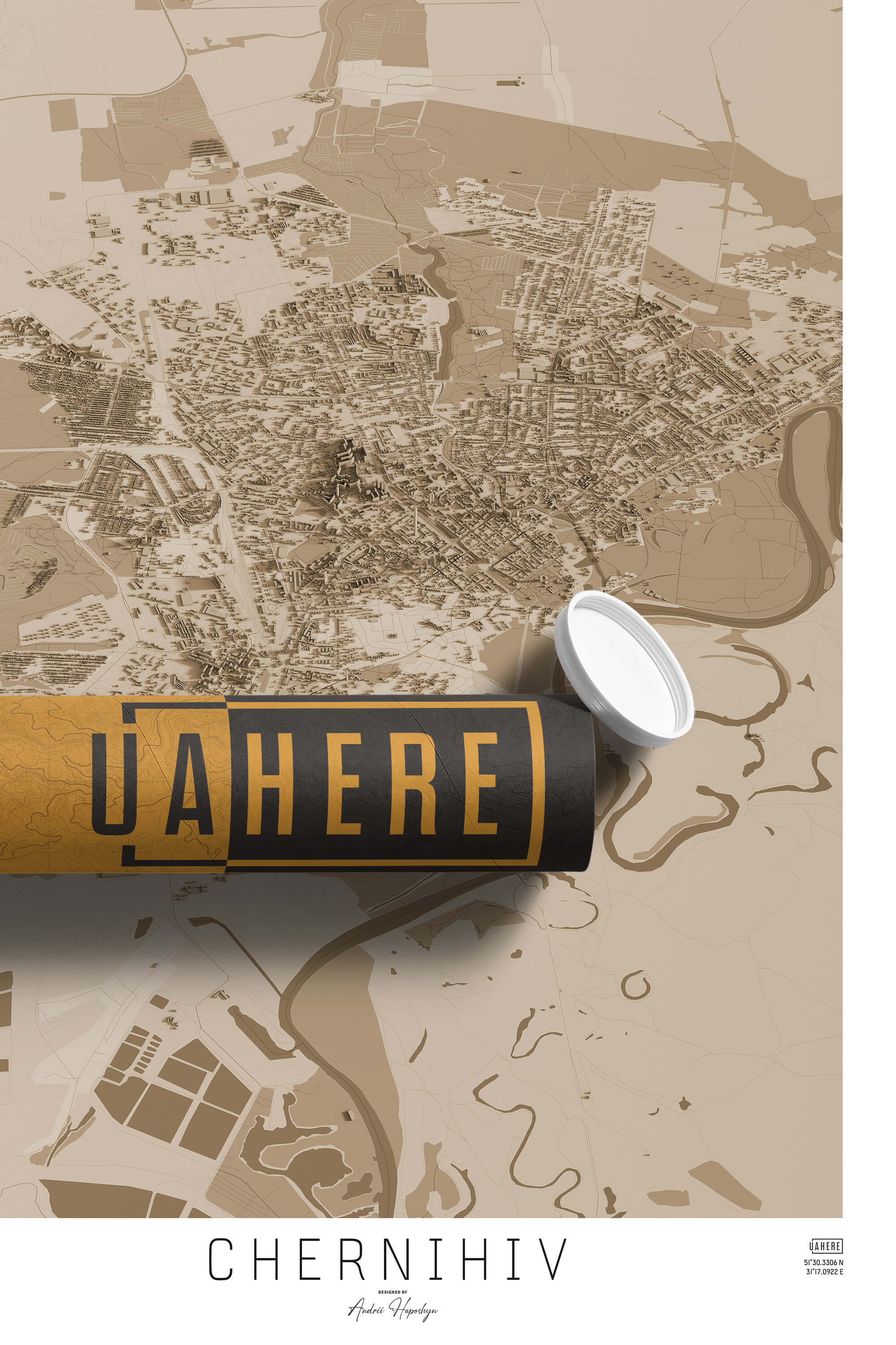 Брендований тубус UAHERE та надрукована вінтажна та унікальна мапа Чернігова