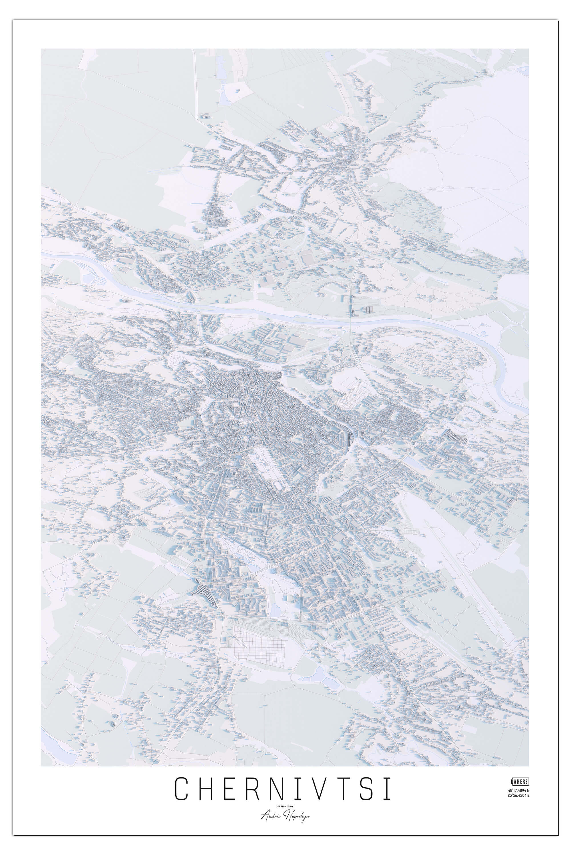 Ніжна Арт мапа Чернівців у вигляді постера, картини в світлому стилі