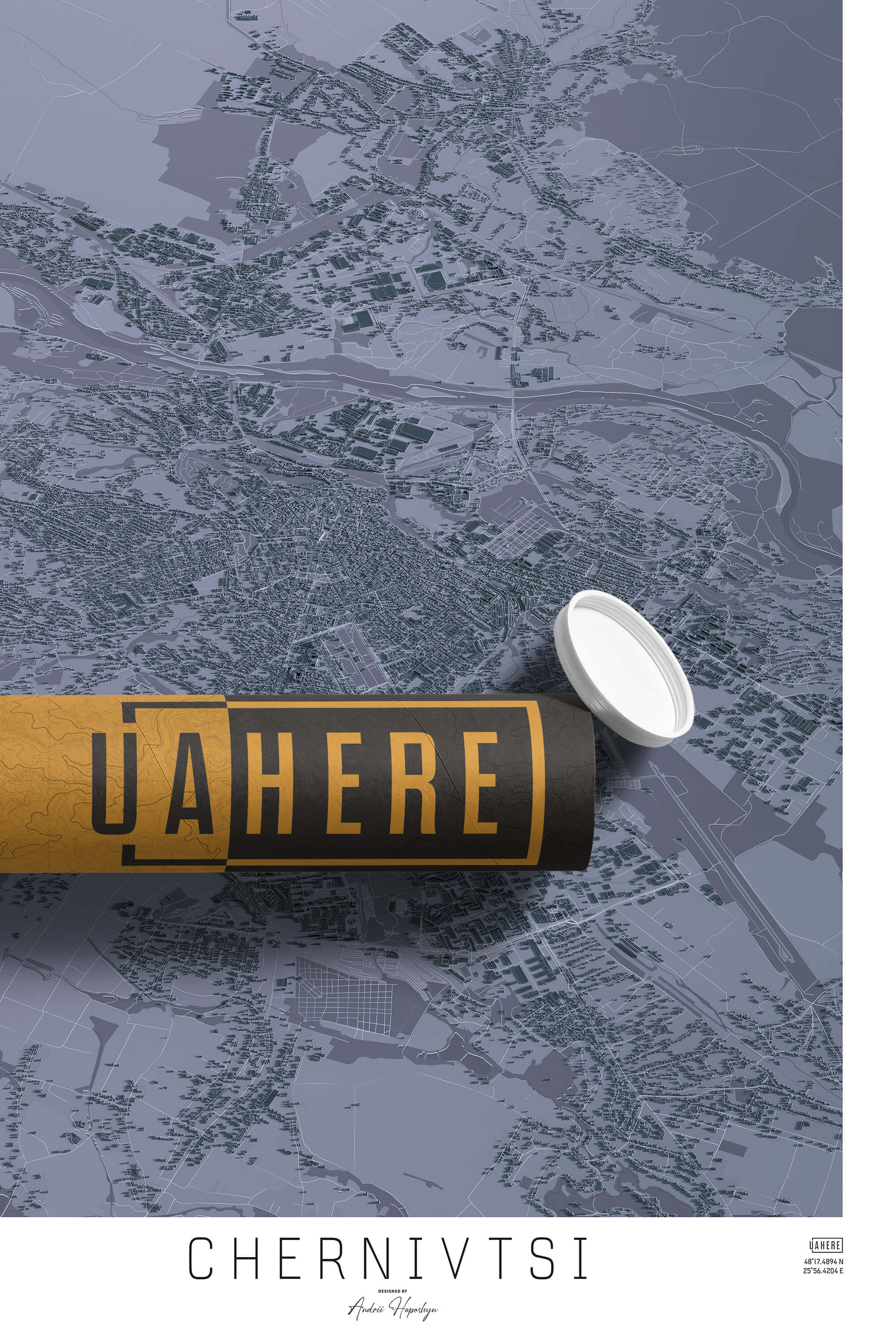 Брендований тубус UAHERE та надрукована стільна мапа Чернівців