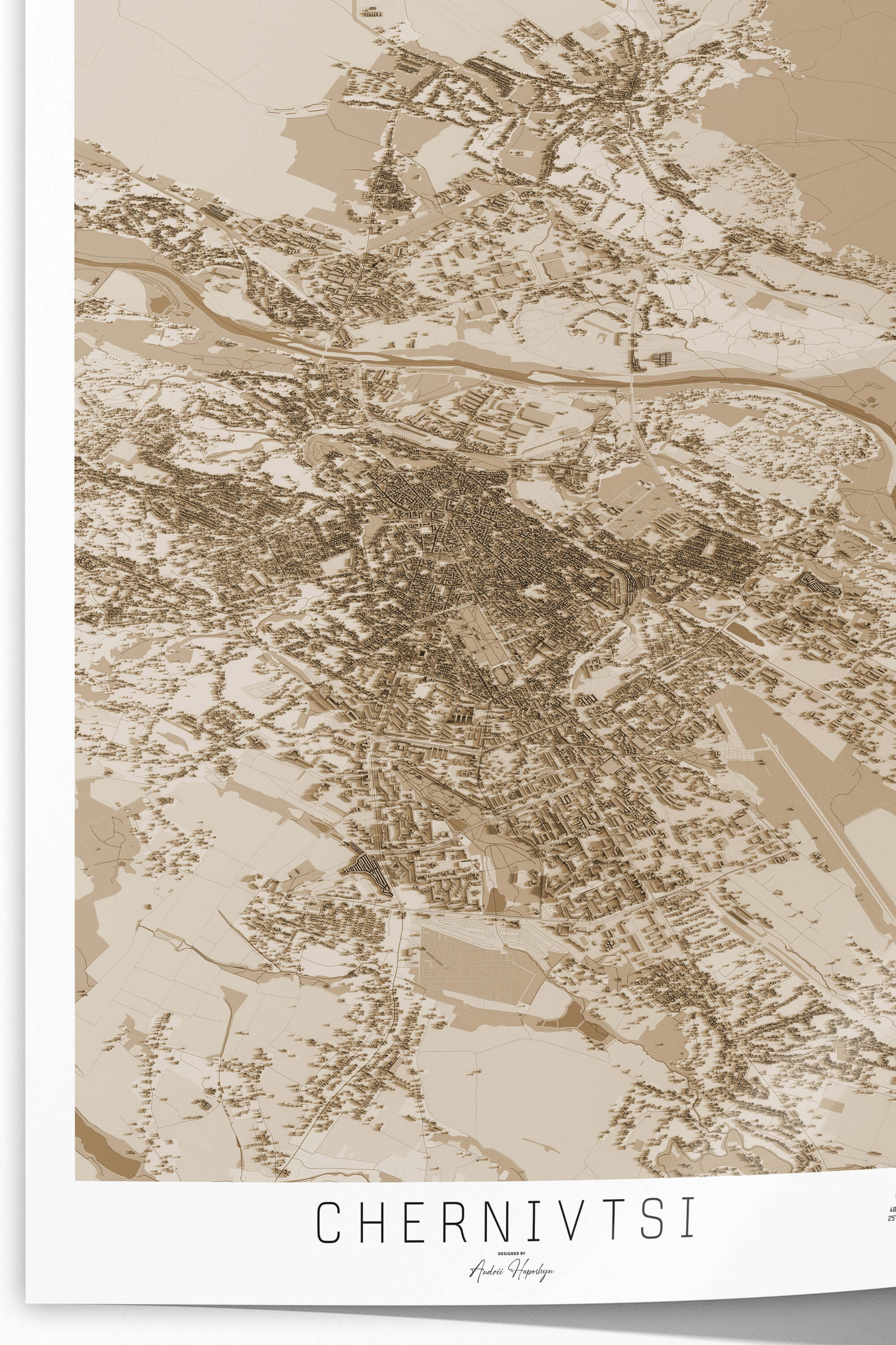 Гарна вінтажна та стильна 3д картина мапи Чернівці