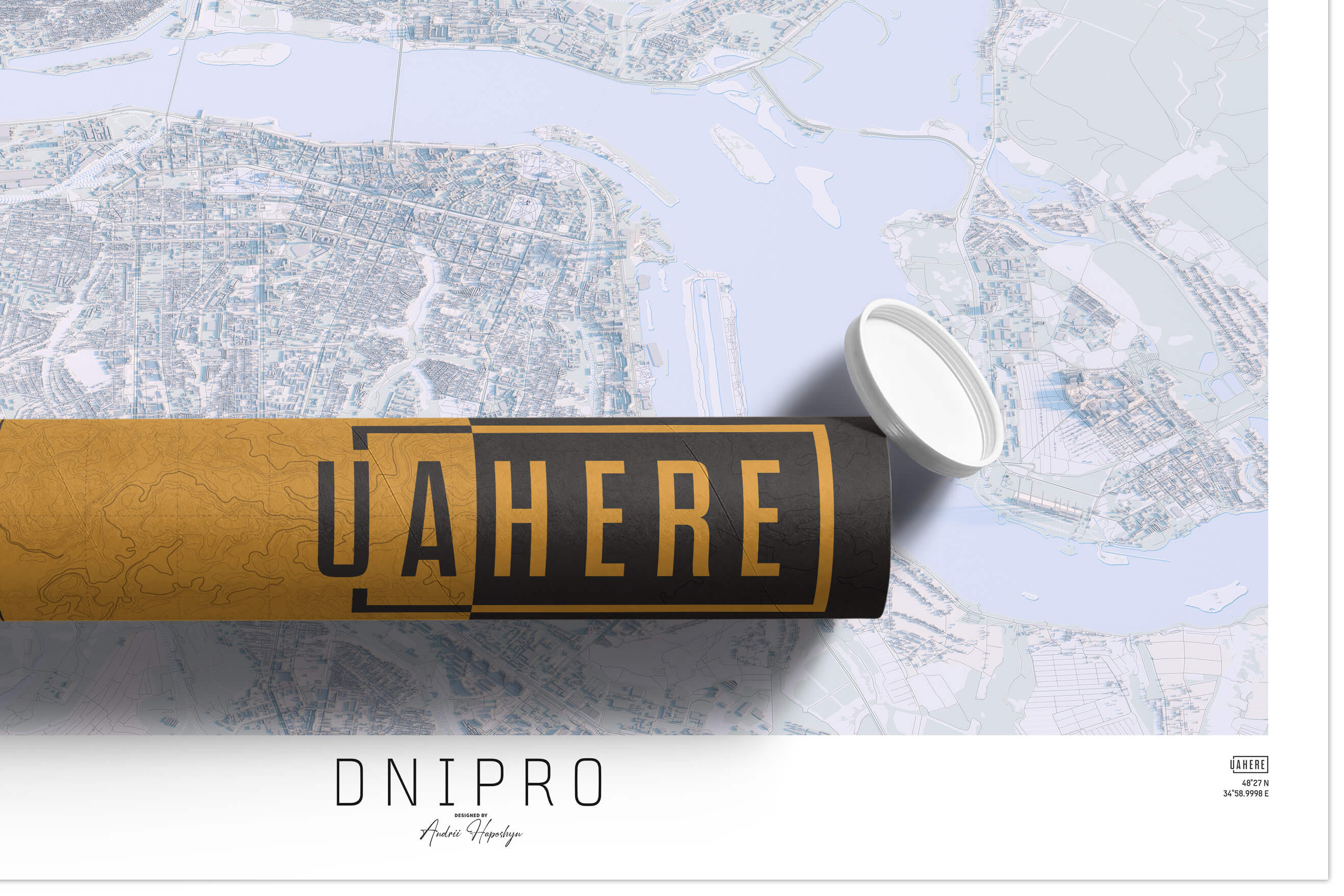 Брендований тубус UAHERE та надрукована світла мапа Дніпро