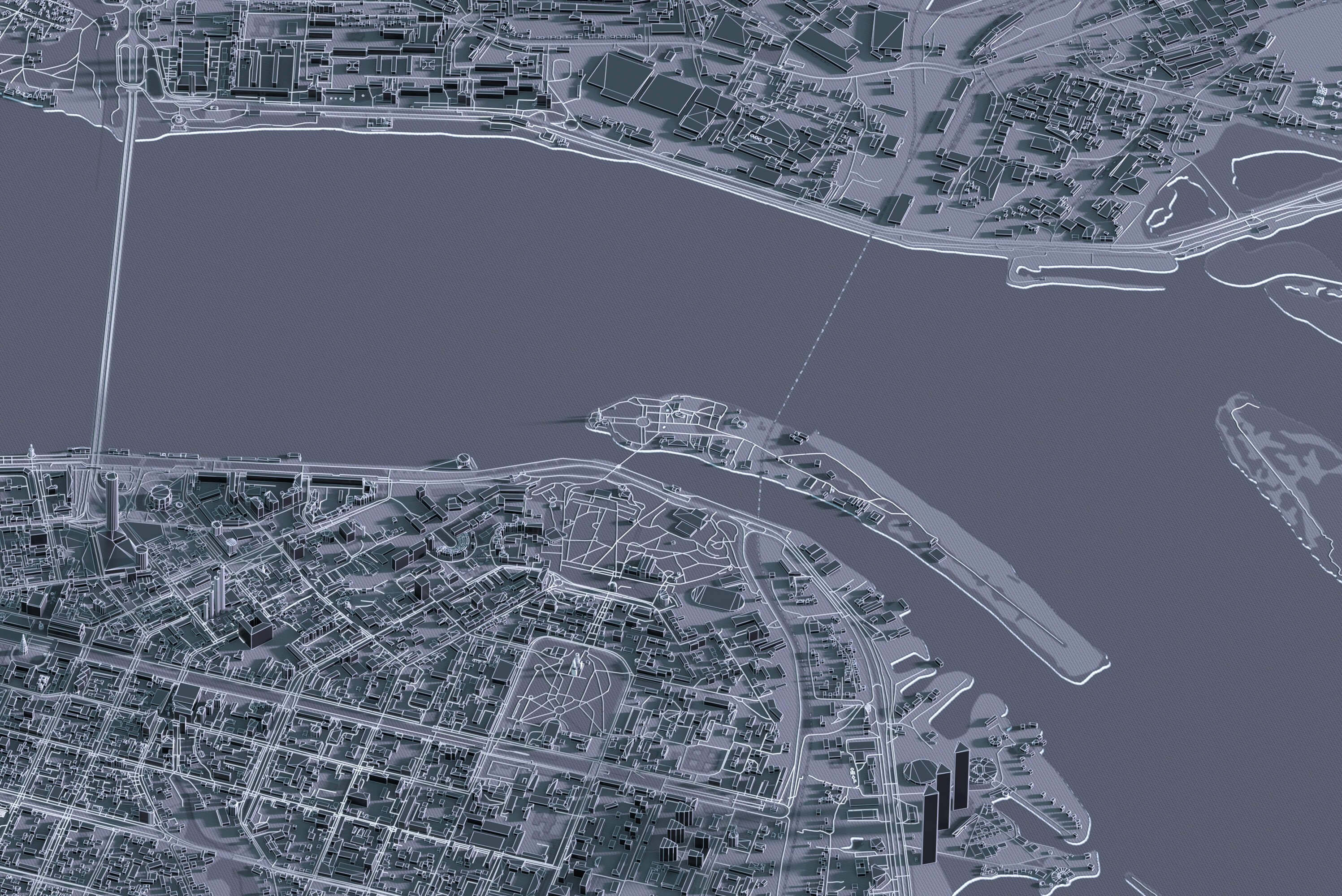 Картина центра міста Дніпро у графітовому стилі з 3д деталізацією