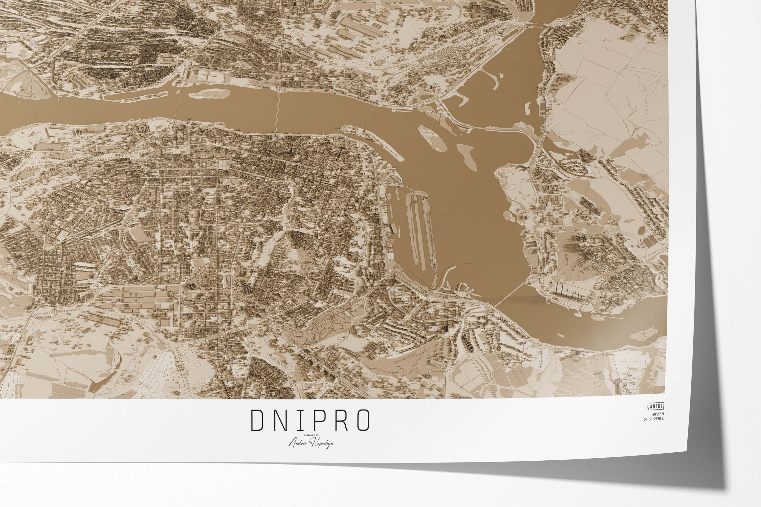 Гарна вінтажна та стильна 3д картина мапи Дніпро