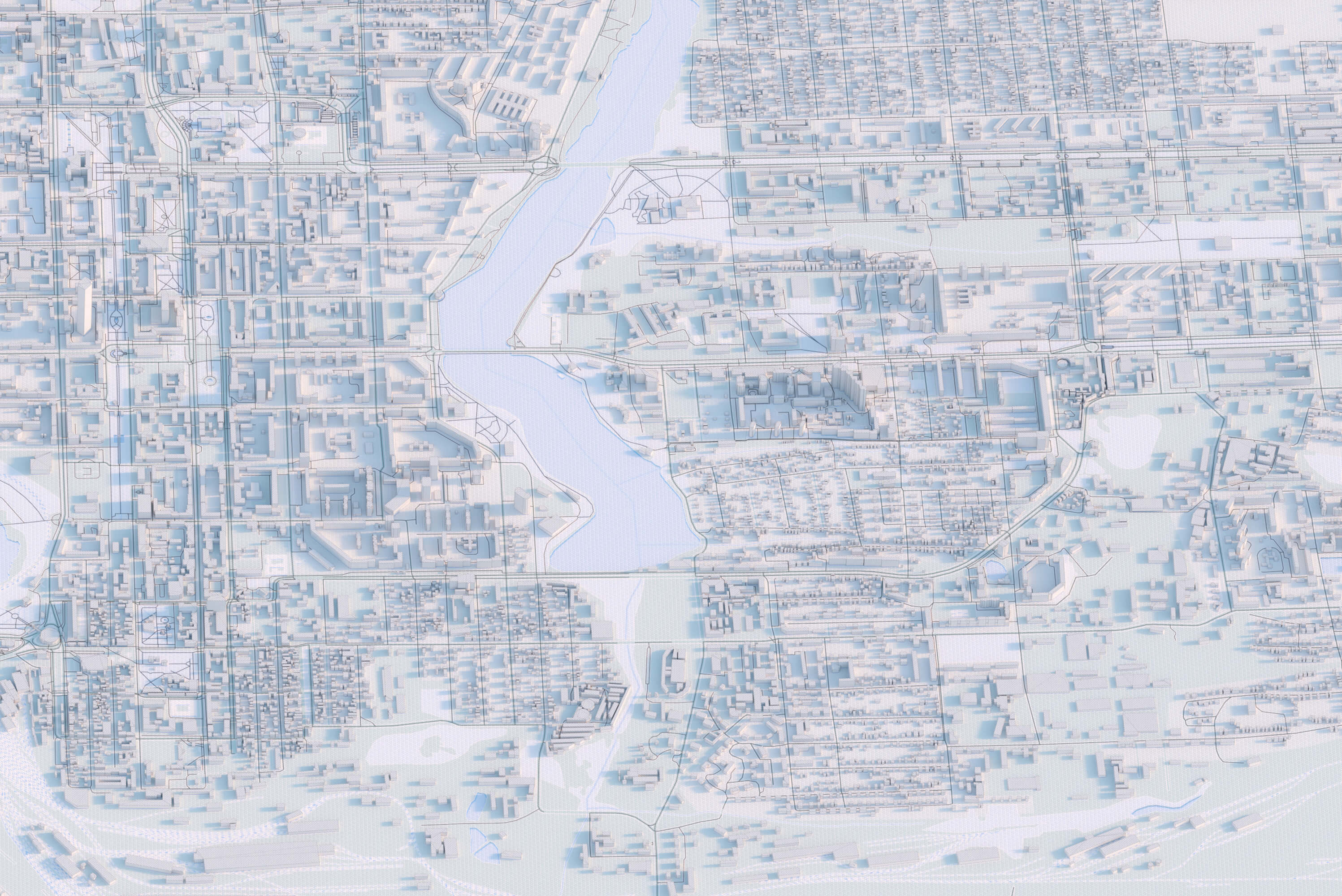 Біла картина центра Донецьку у світлих тонах з 3д деталізацією