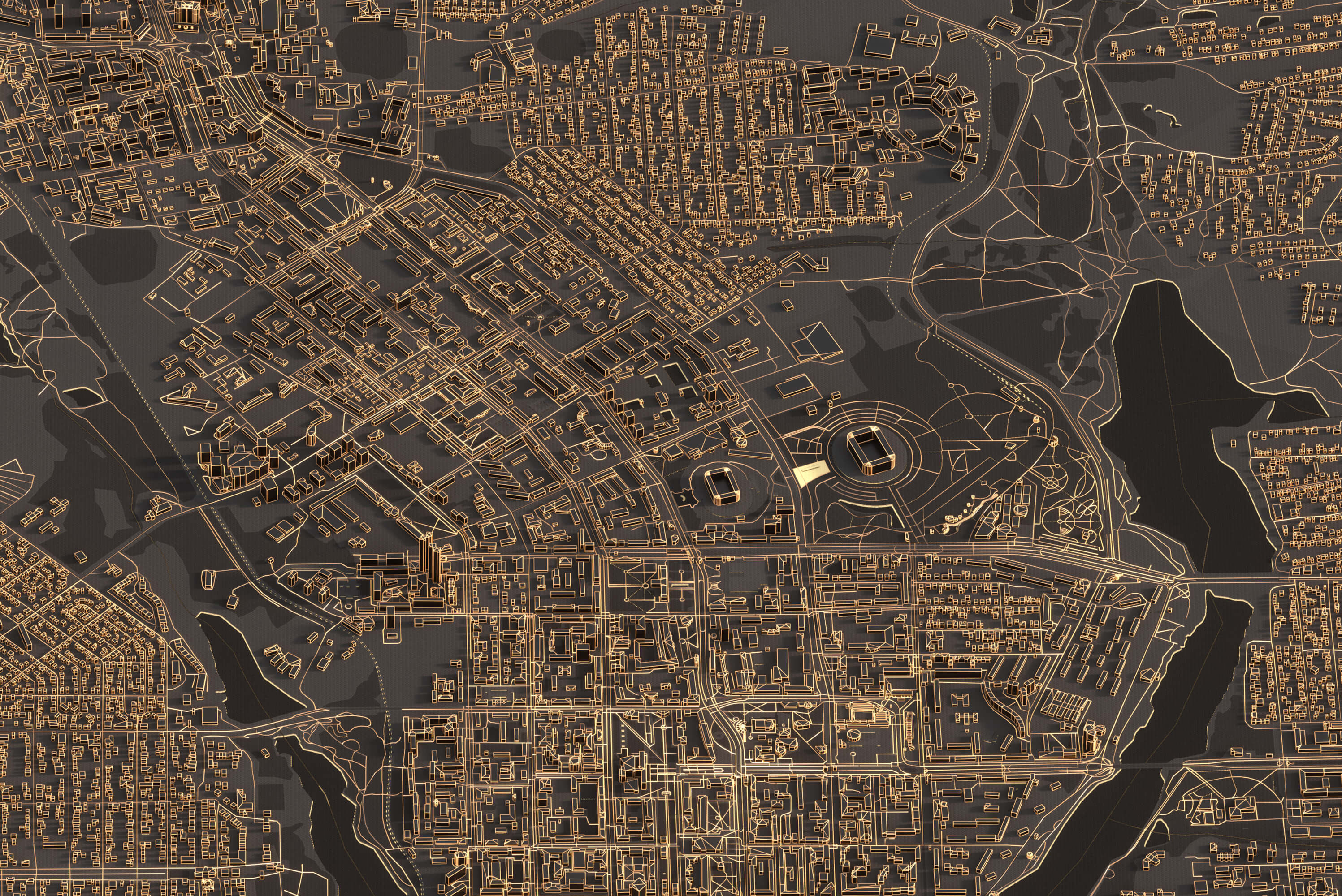 Картина центра Донецьк у нічному стилі з 3д деталізацією