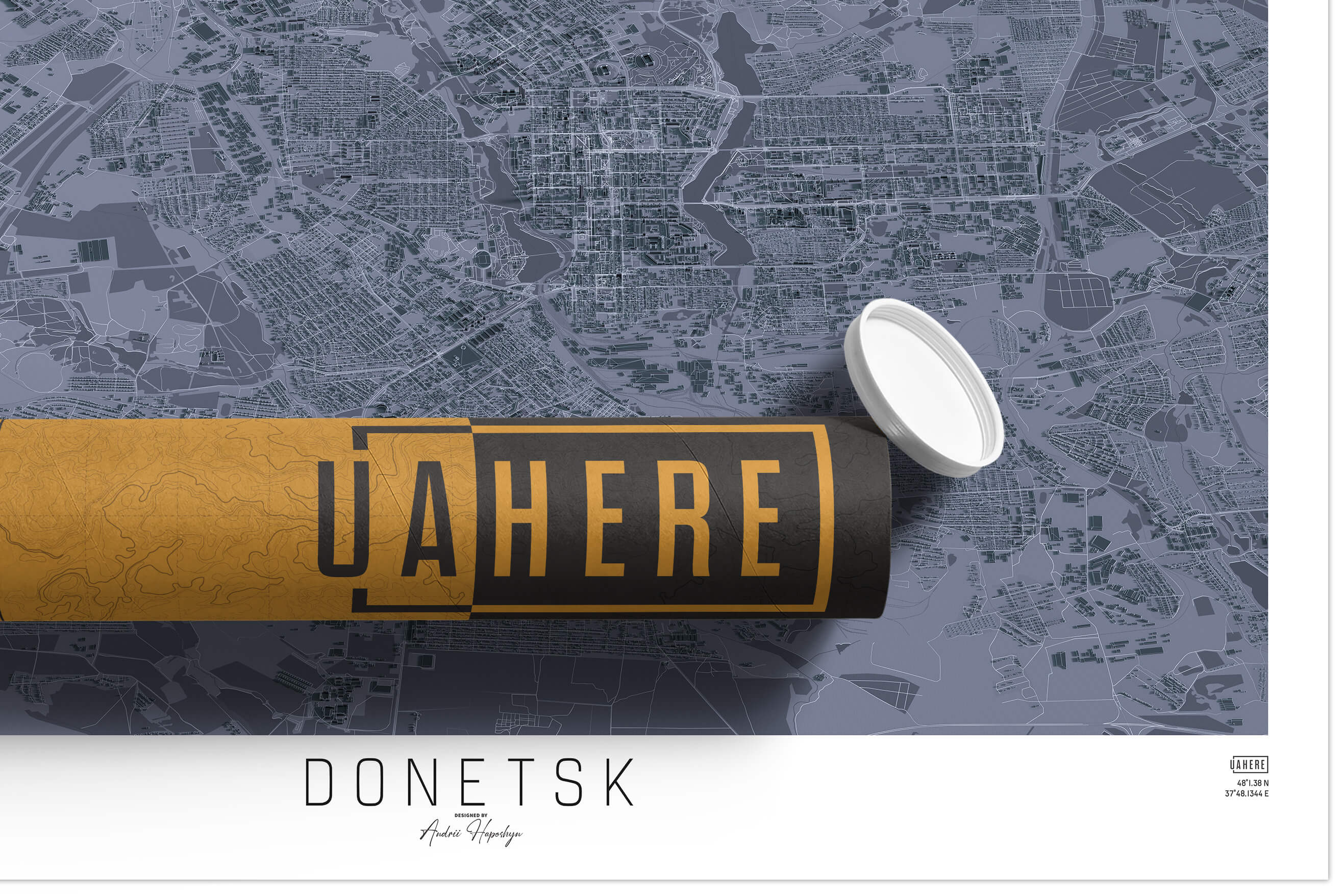 Брендований тубус UAHERE та надрукована стільна мапа Донецьку