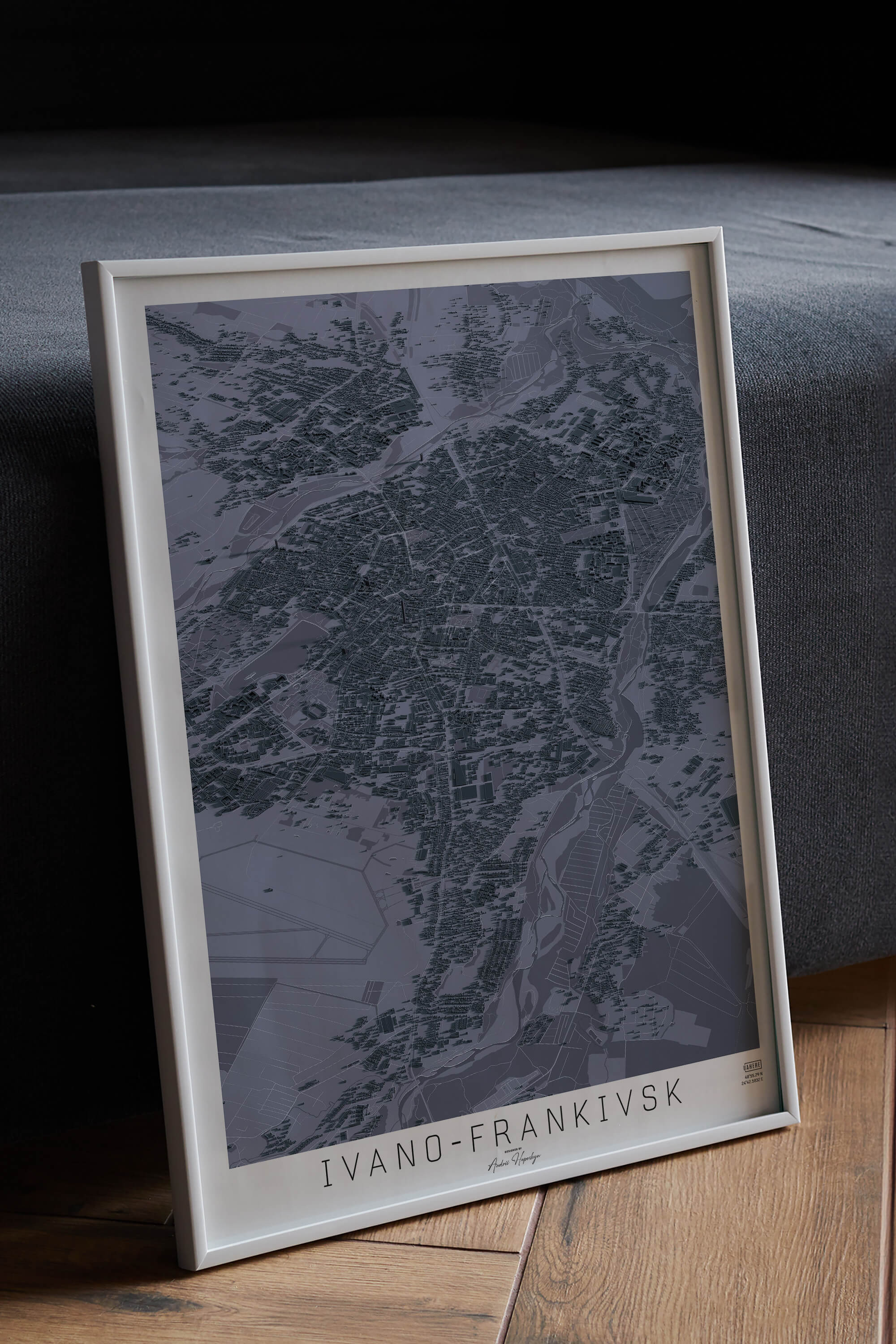 3д картина міста Івано-Франківськ в рамці на підлозі
