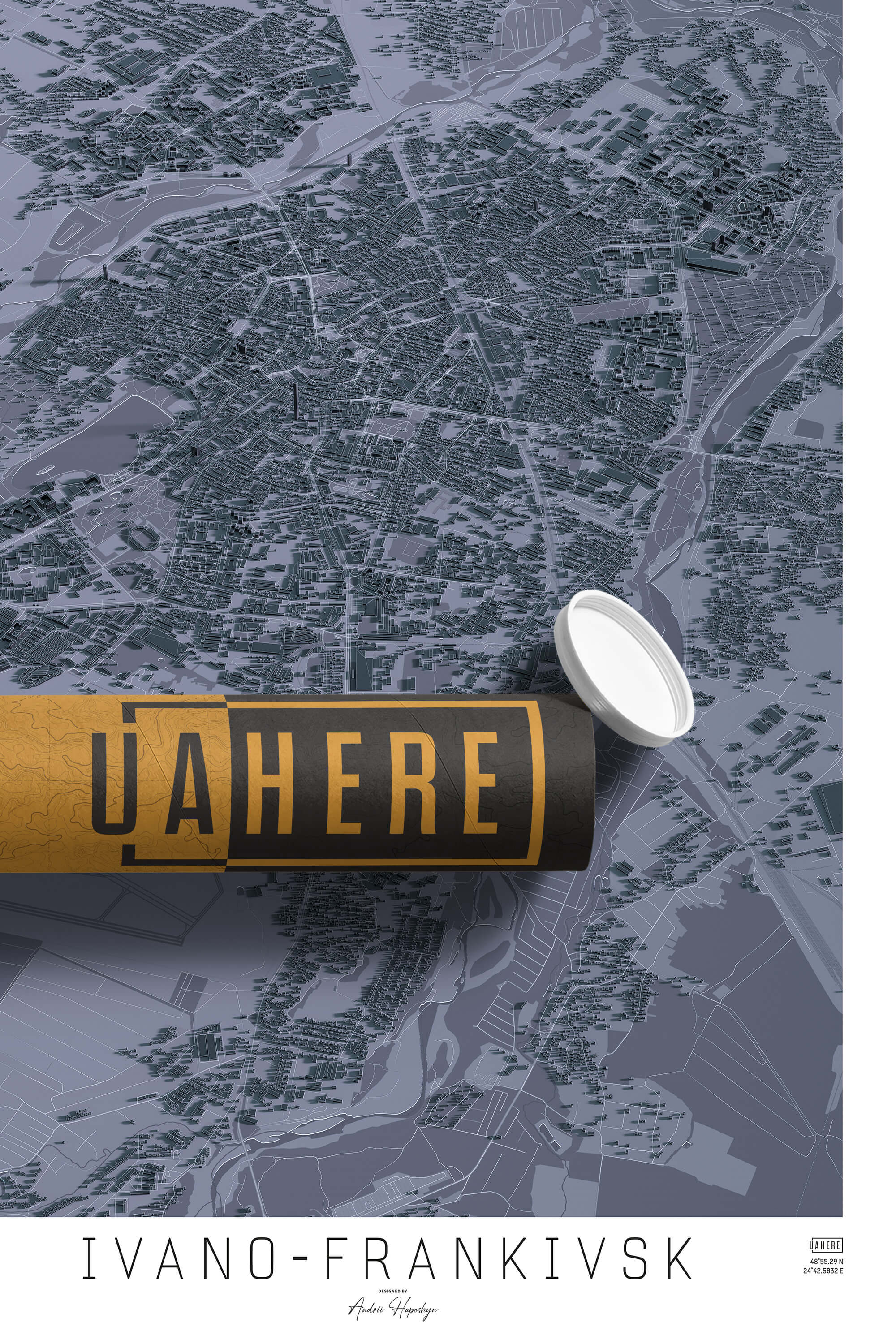 Брендований тубус UAHERE та надрукована стільна мапа Івано-Франківську