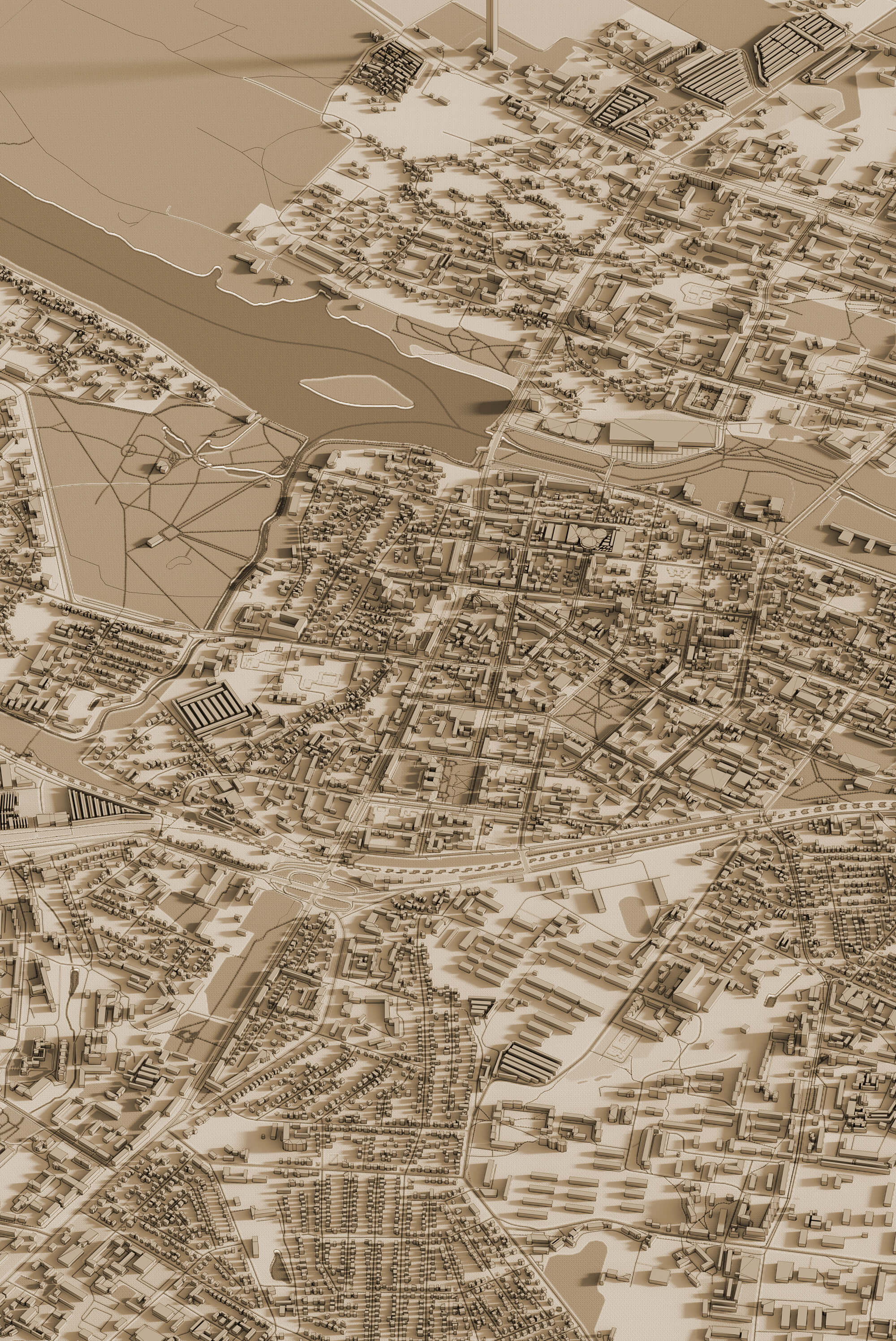 Вінтажна картина центра Хмельницького у стилі сепія з 3д деталізацією