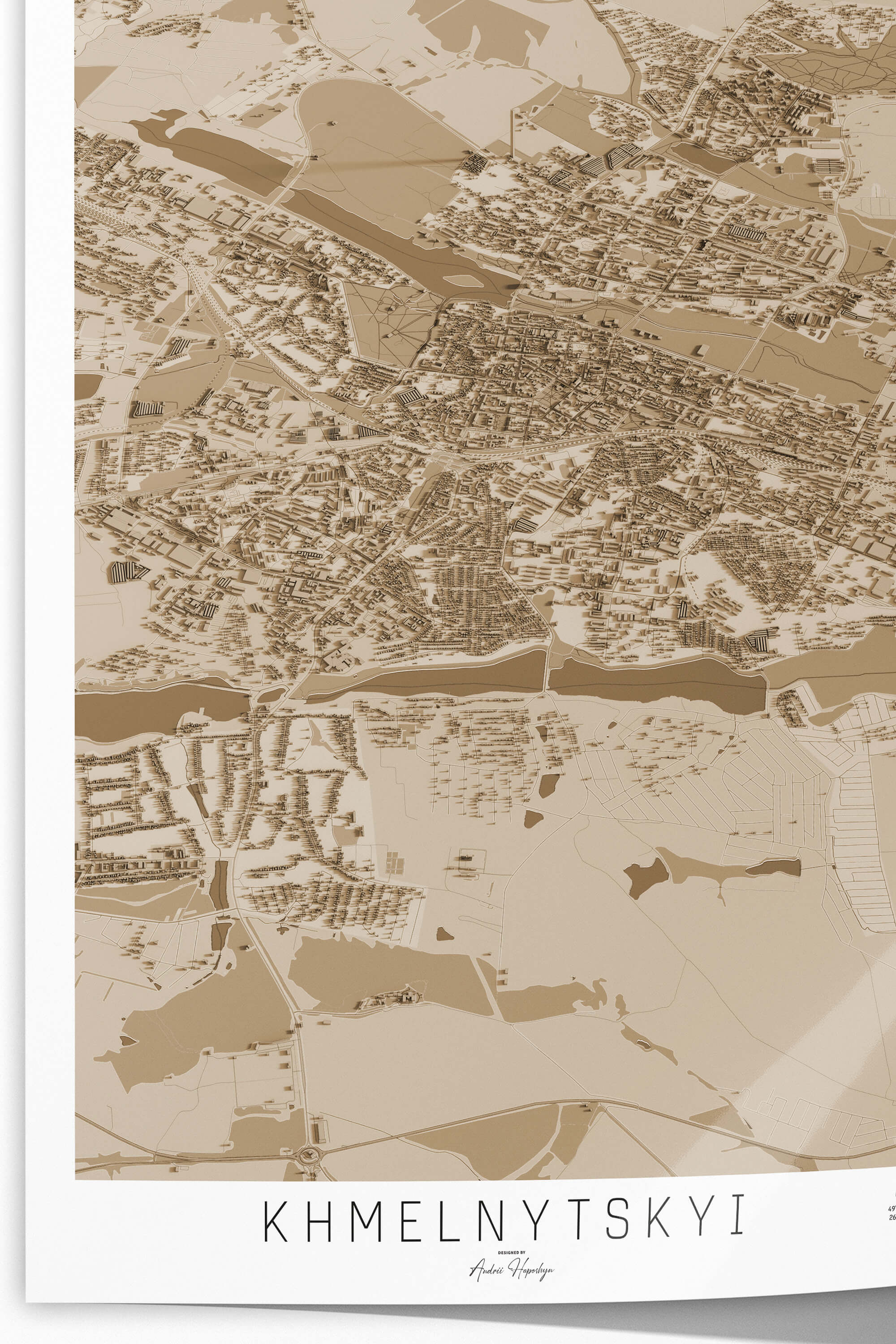 Гарна вінтажна та стильна 3д картина мапи Хмельницького