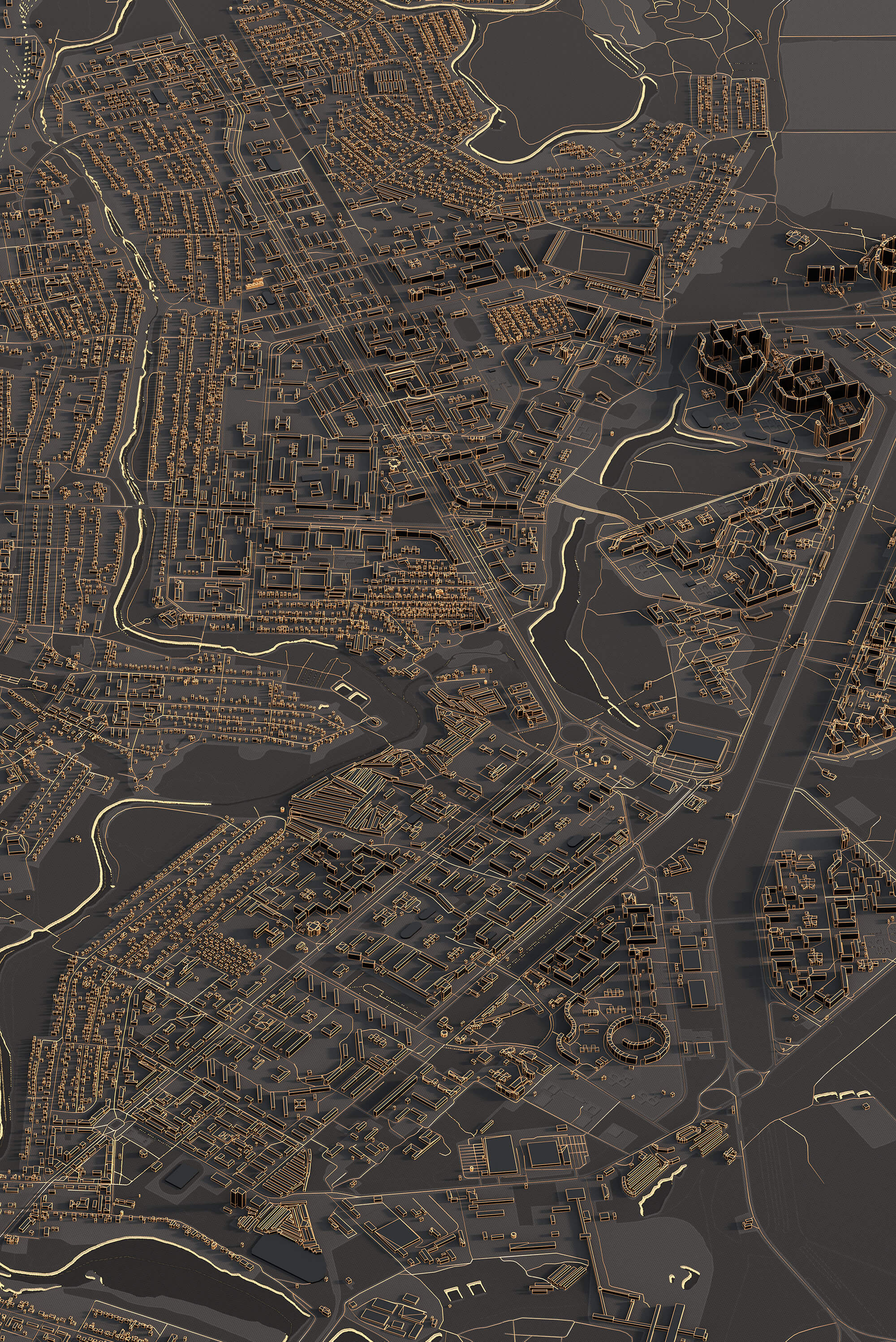 Картина центра Кривий Ріг у нічному стилі з 3д деталізацією