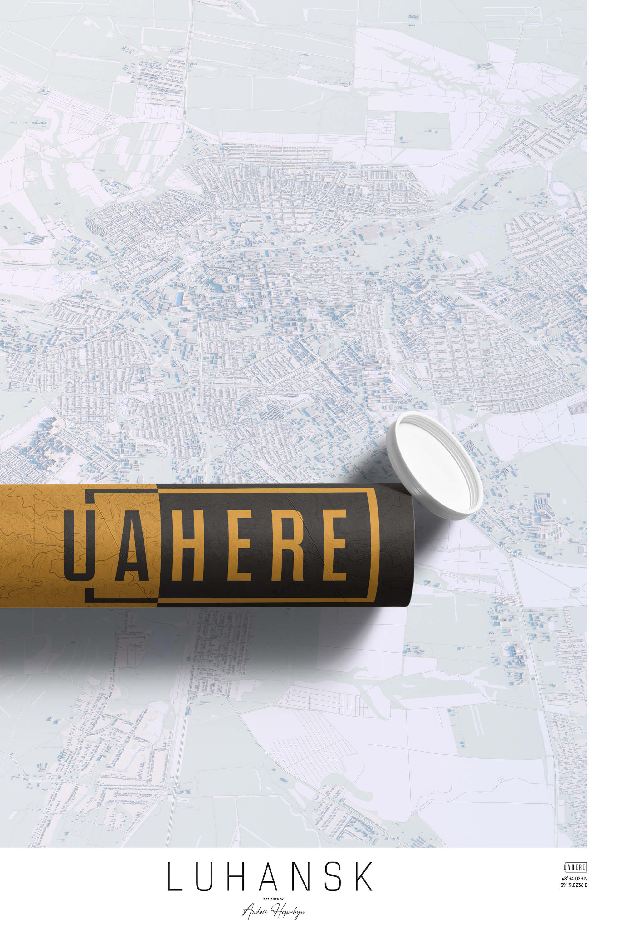 Брендований тубус UAHERE та надрукована світла мапа Луганську