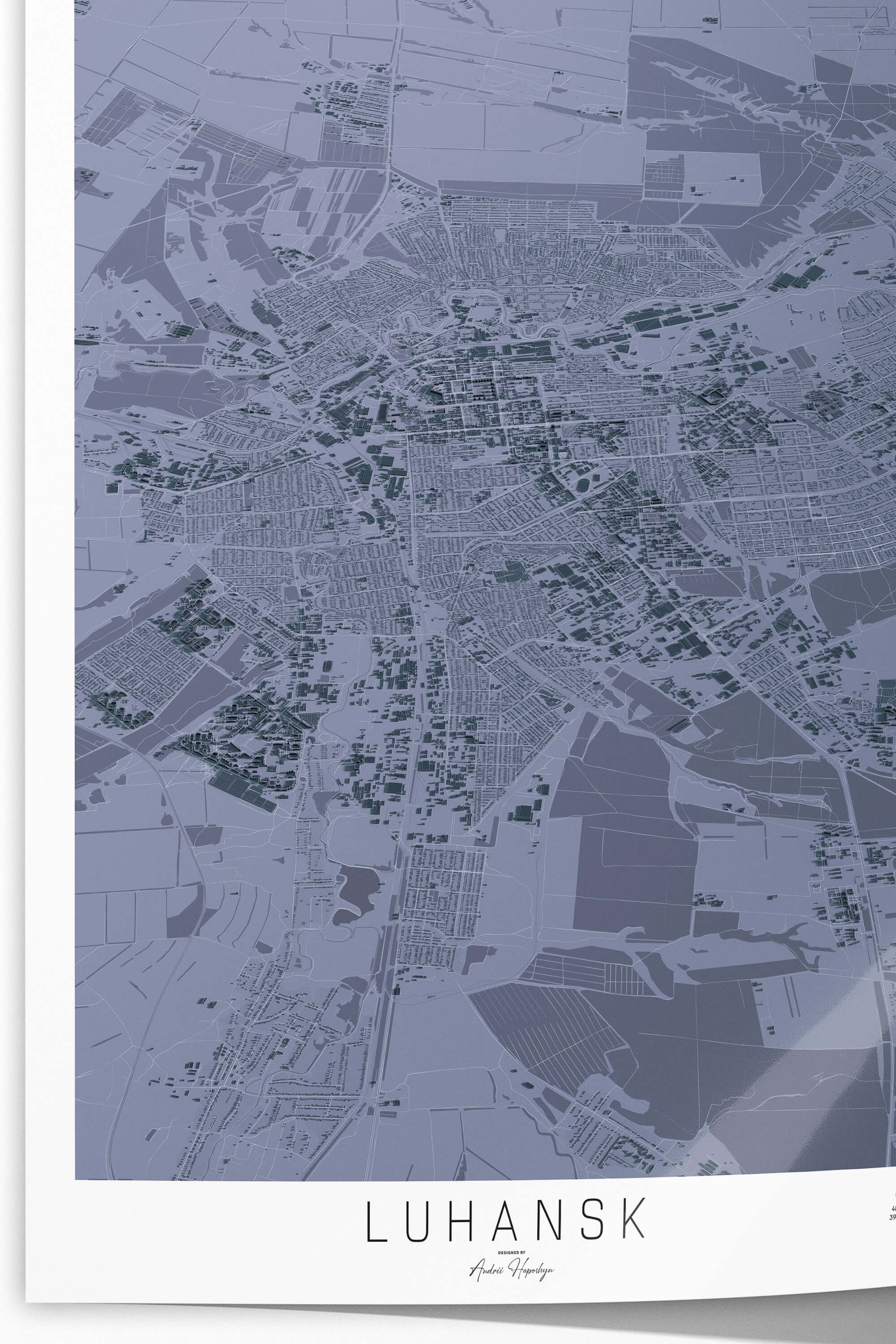 Гарна та стильна деталізована 3д постер мапа Луганську