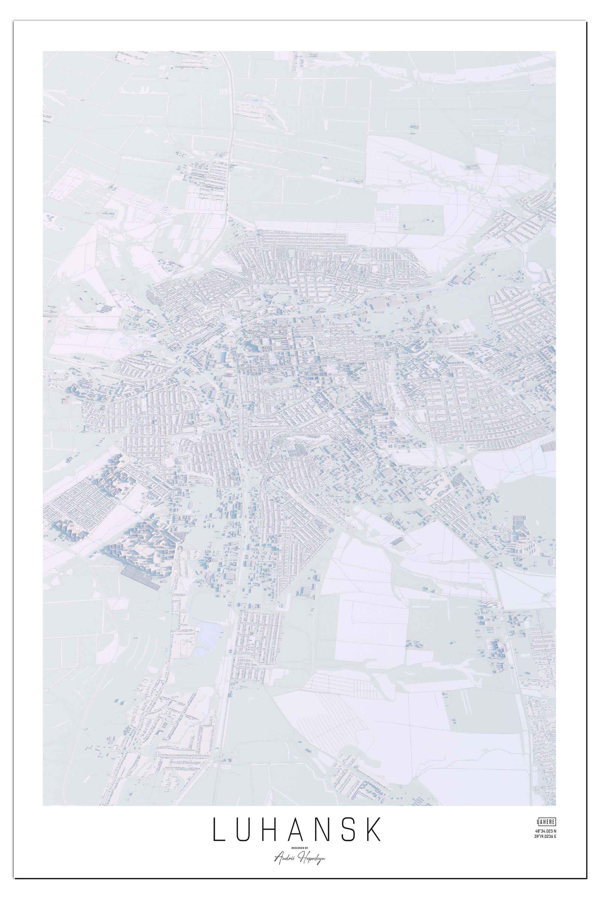 Ніжна Арт мапа Луганську у вигляді постера, картини в світлому стилі