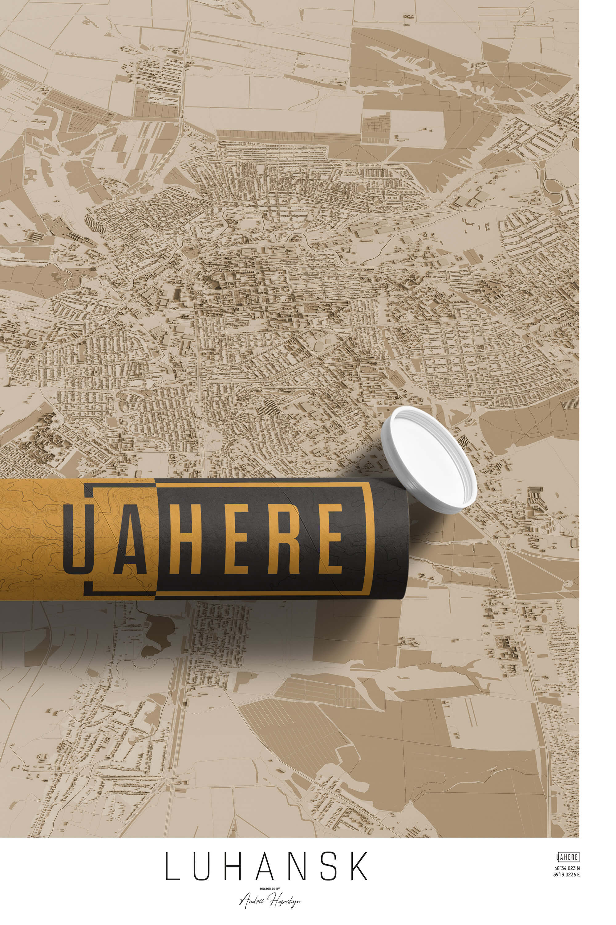 Брендований тубус UAHERE та надрукована вінтажна та унікальна мапа Луганську