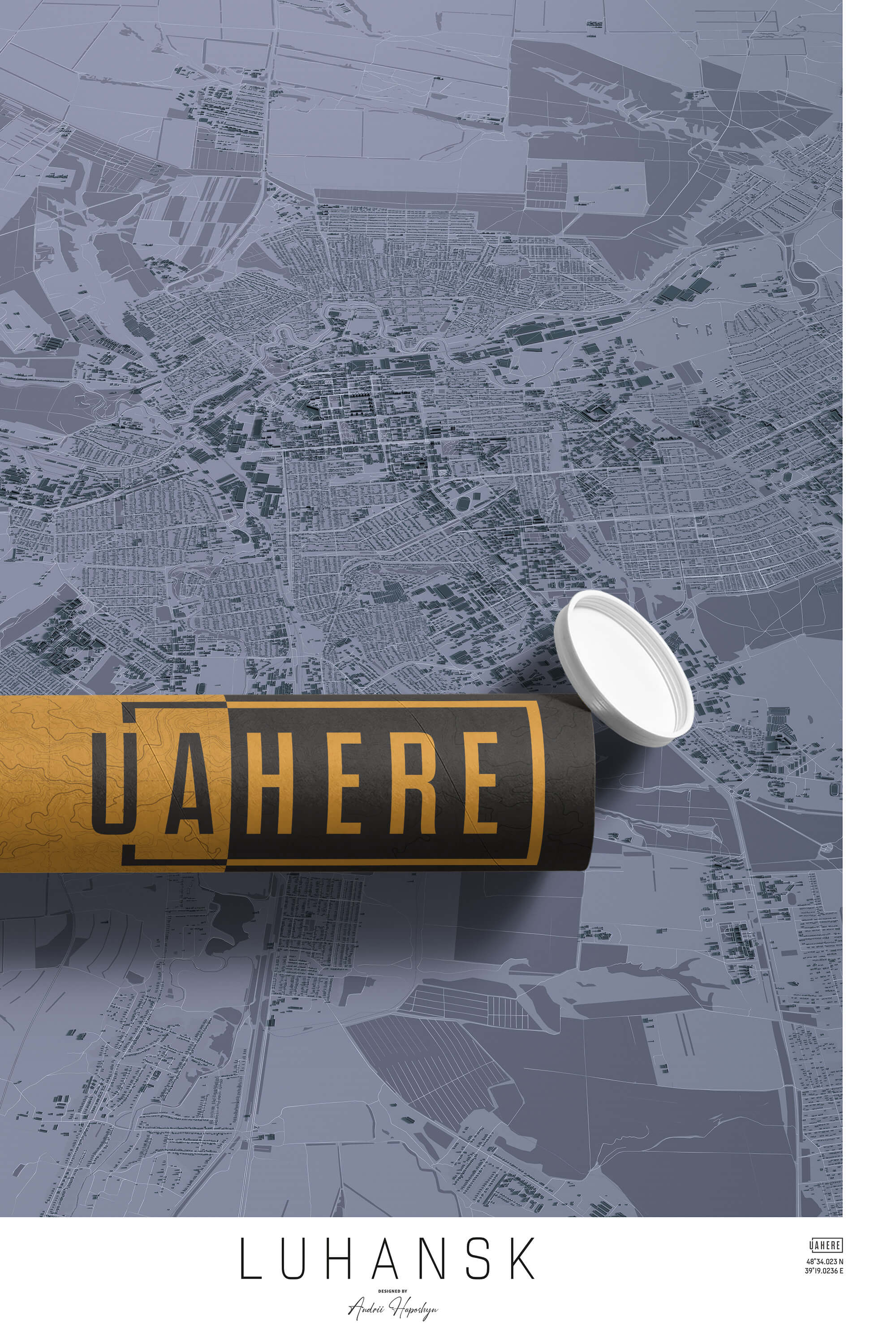 Брендований тубус UAHERE та надрукована стільна мапа Луганську