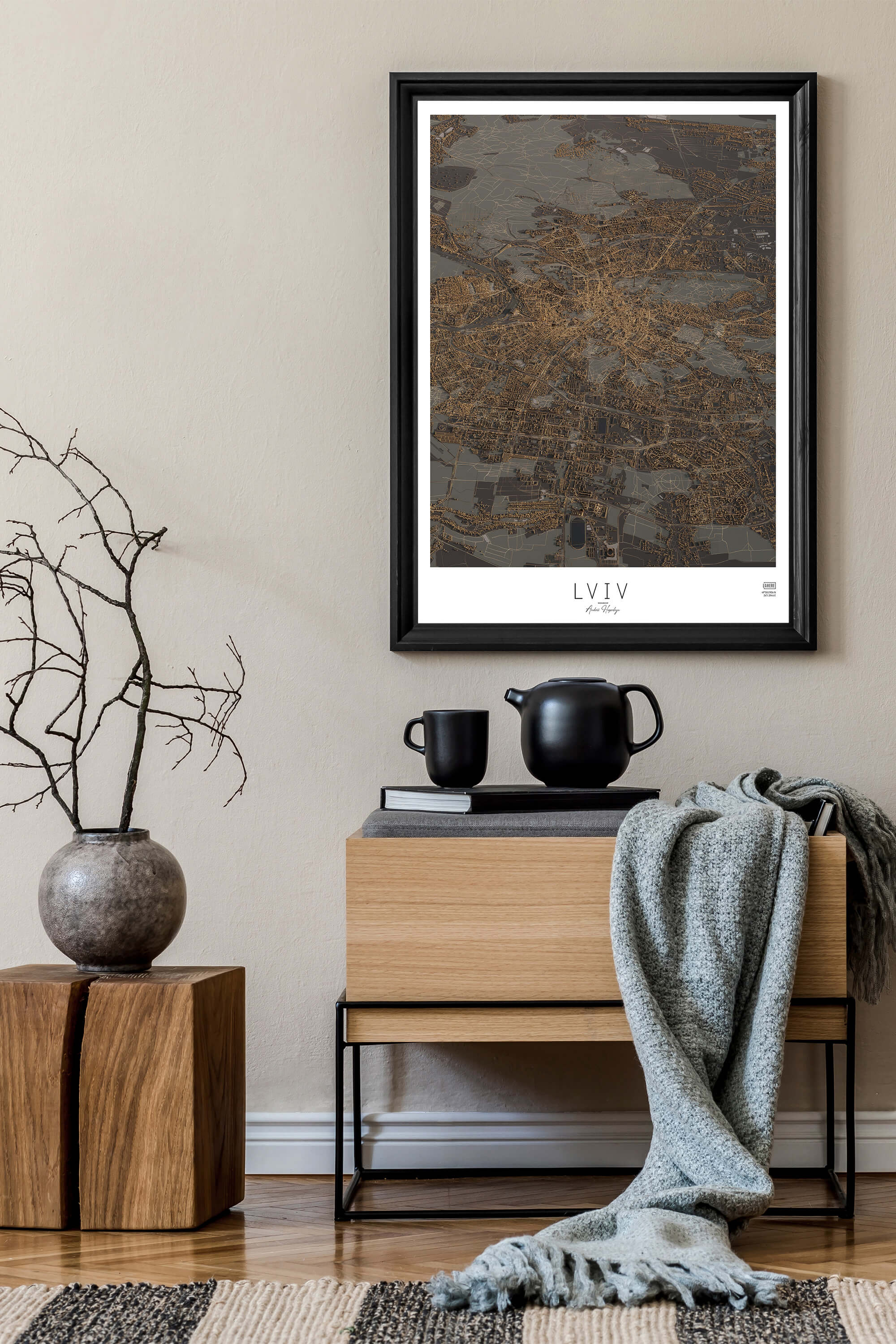Львів та його 3д картина у рамці в стильному інтер'єрі