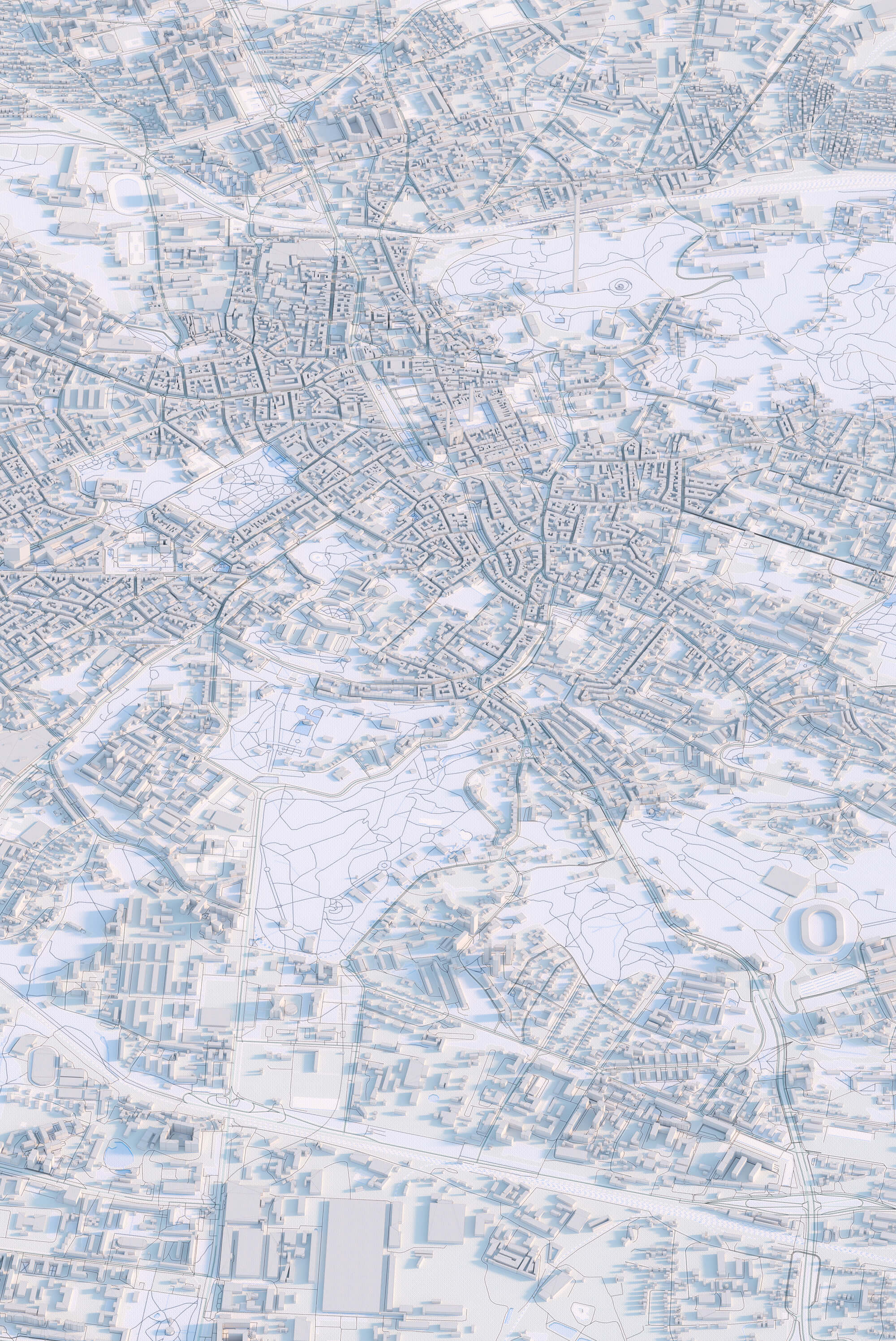 Біла картина центра Львова у світлих тонах з 3д деталізацією