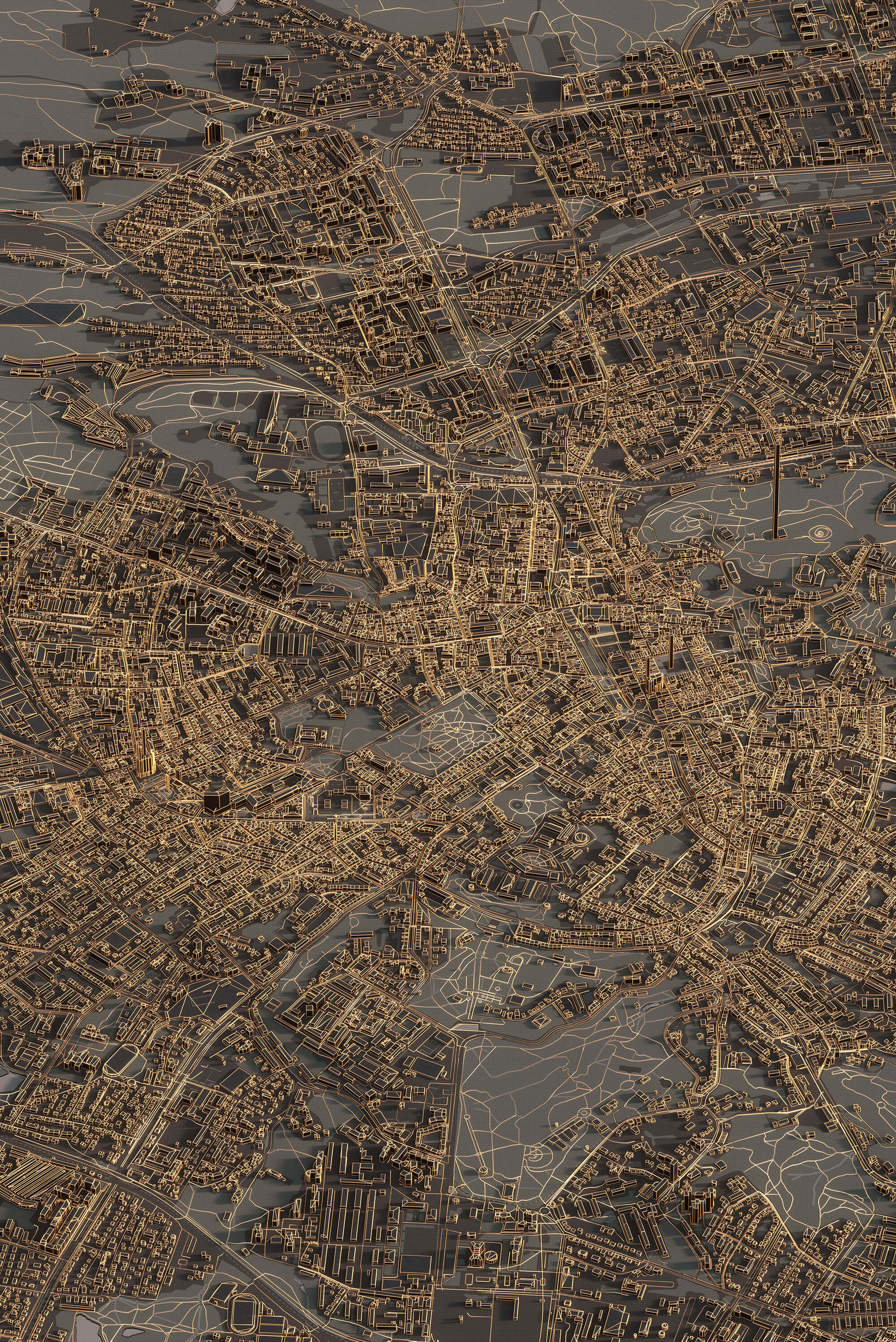 Картина центра Львова у нічному стилі з 3д деталізацією