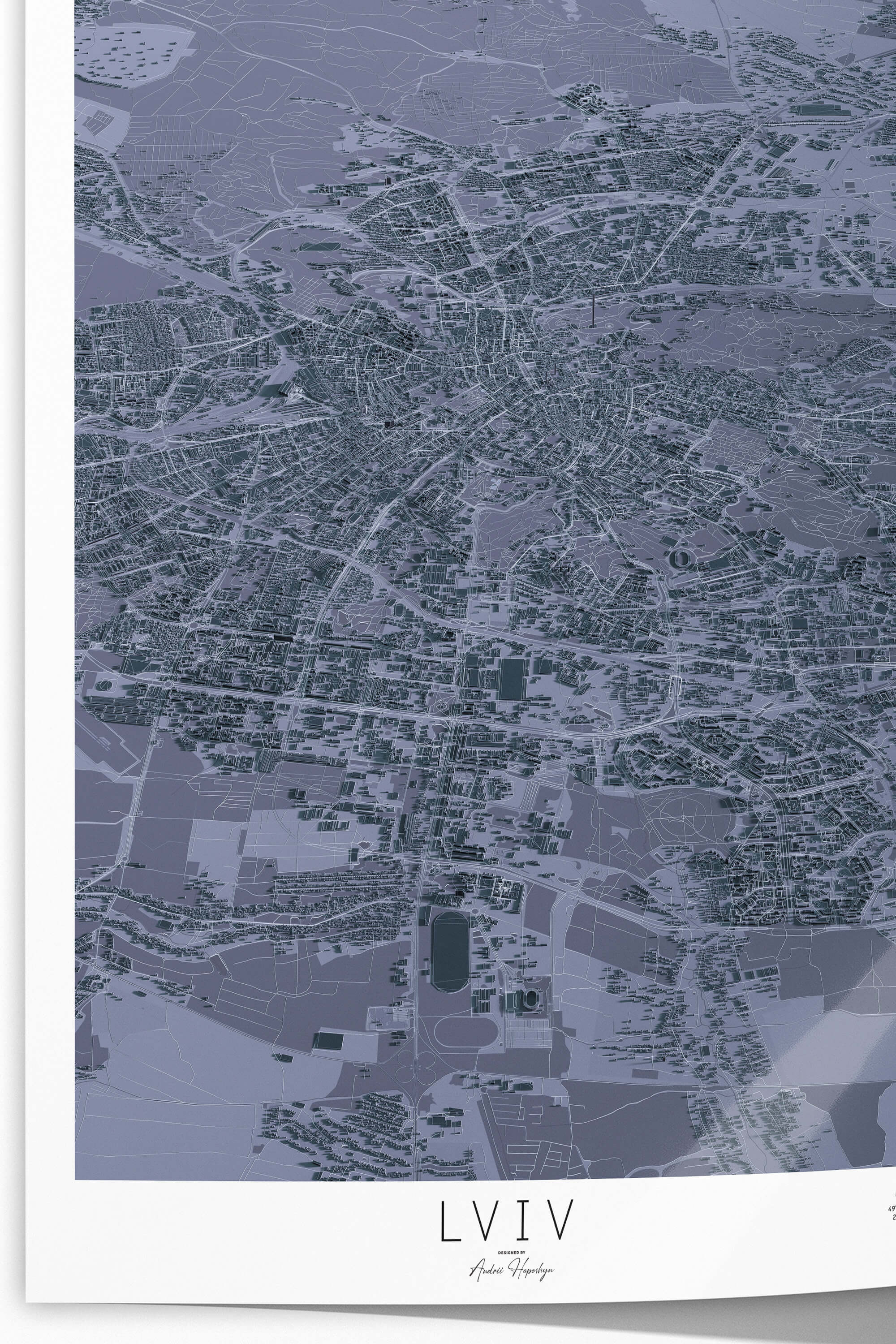 Гарна та стильна деталізована 3д постер мапа Львову