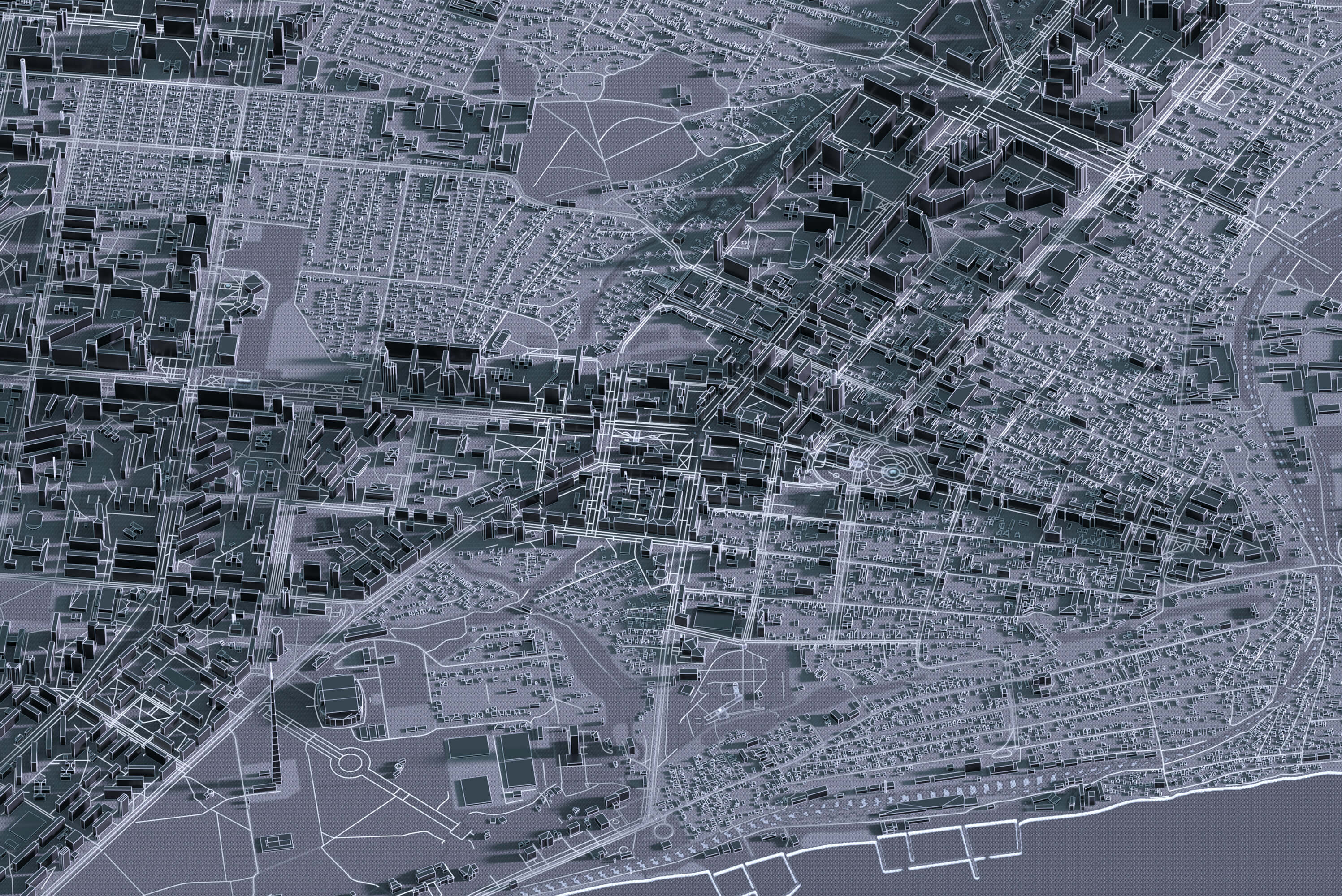 Картина центра Маріуполя у графітовому стилі з 3д деталізацією