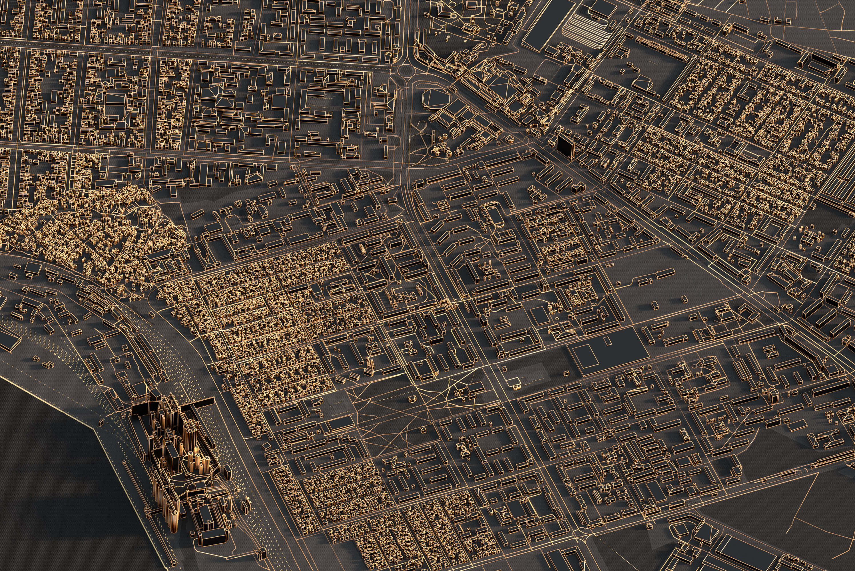 Картина центра Миколєва у нічному стилі з 3д деталізацією