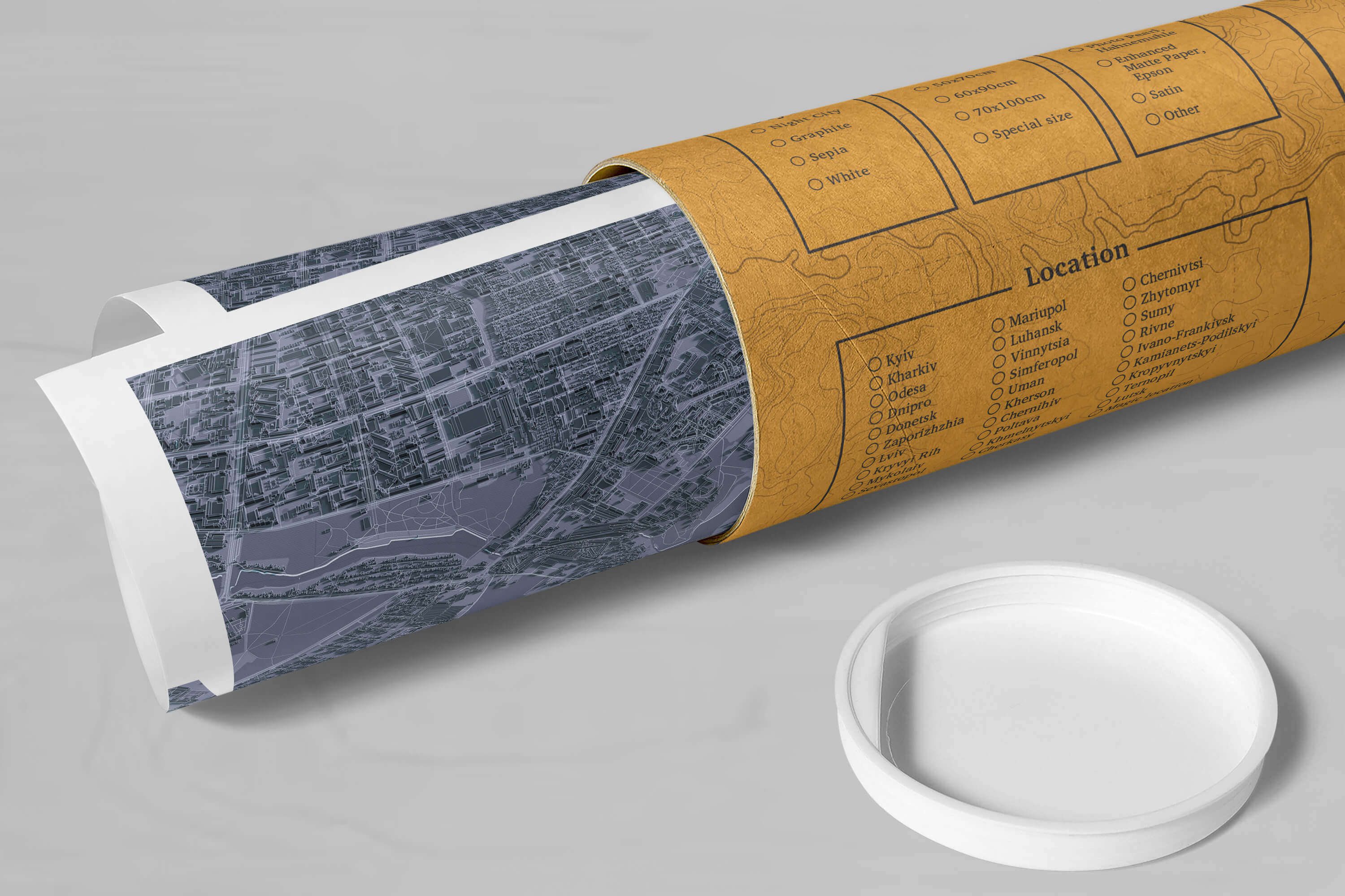 постер арт мапа в стильному подарунковому тубусі вашого міста Миколаїв