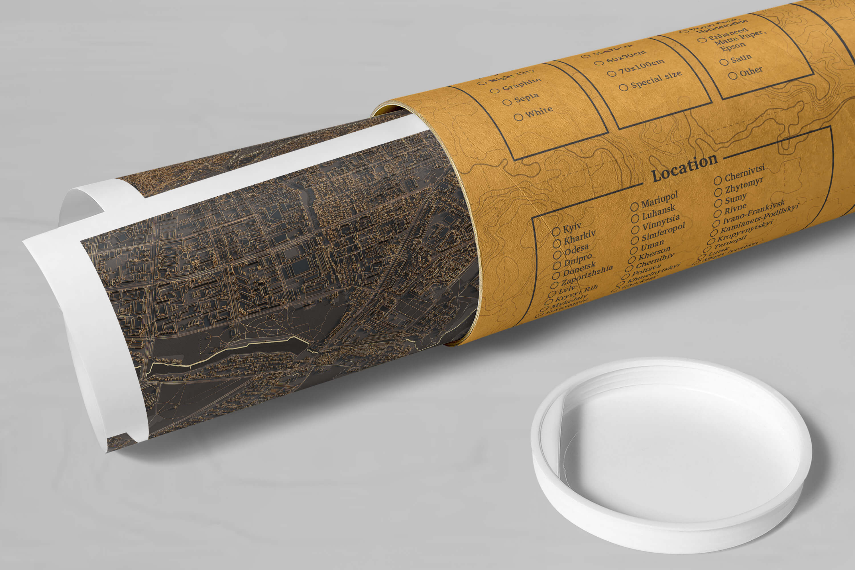 постер арт мапа в стильному подарунковому тубусі вашого міста Миколаїв
