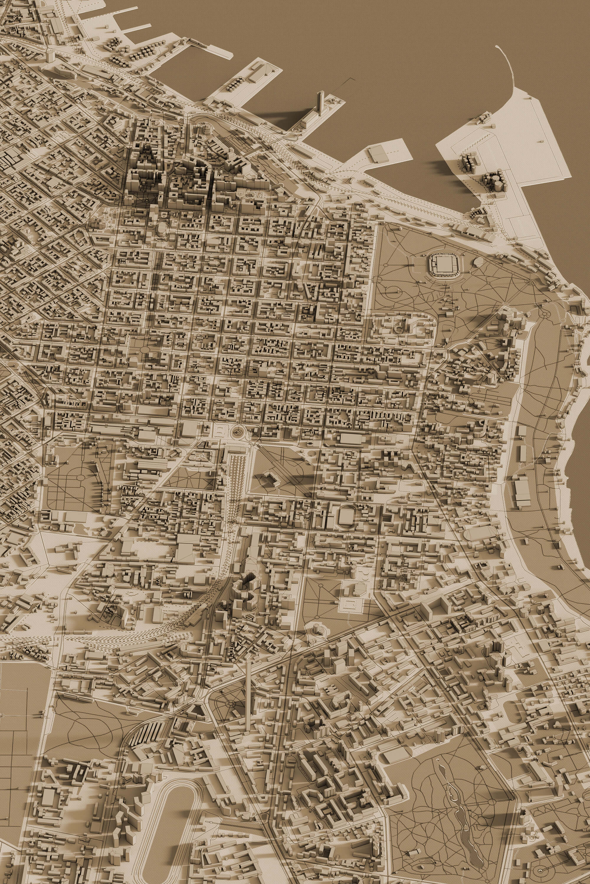 Вінтажна картина центра Одеси у стилі сепія з 3д деталізацією