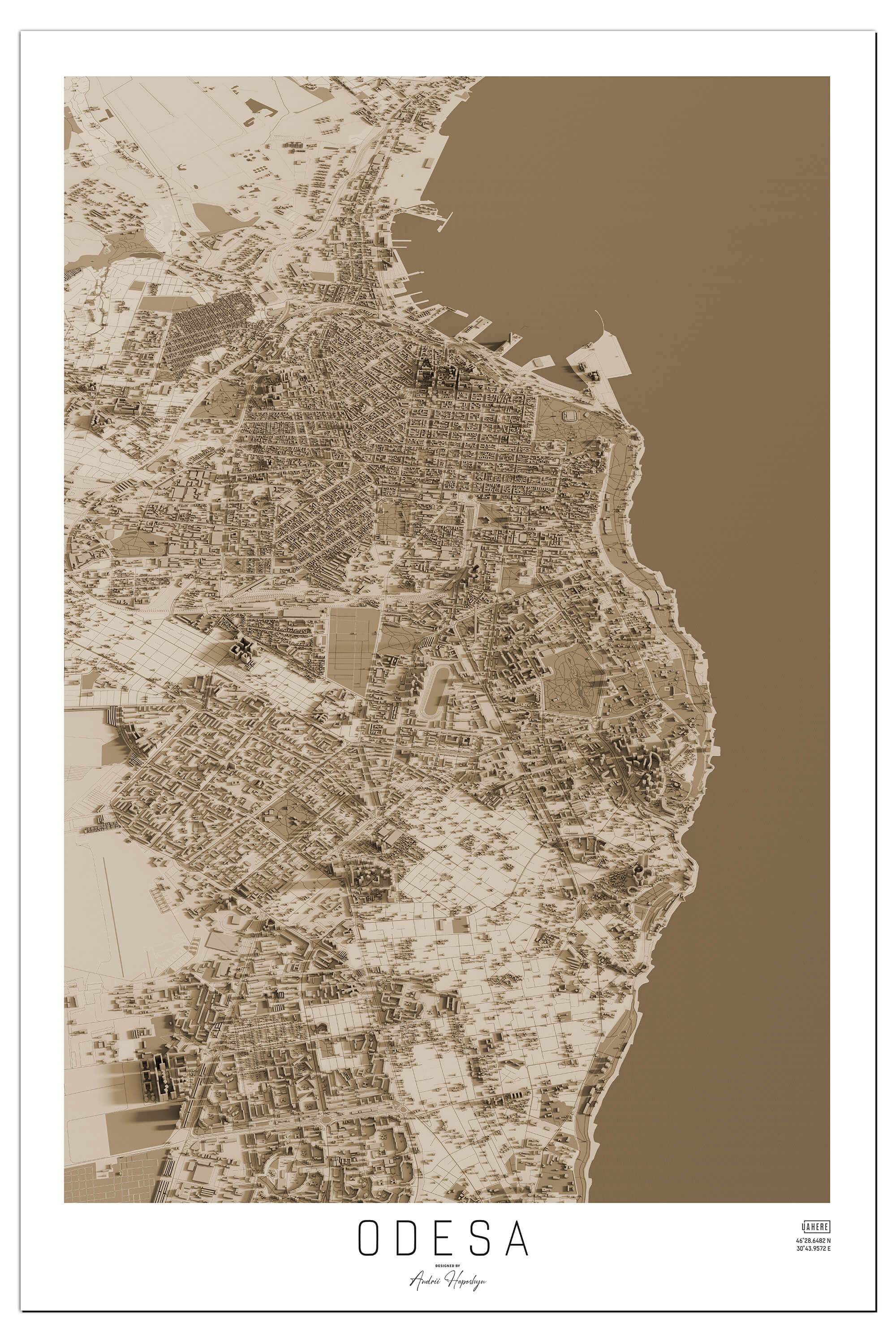 Вінтажна Арт мапа Одеси у вигляді постера, картини в стилі сепія