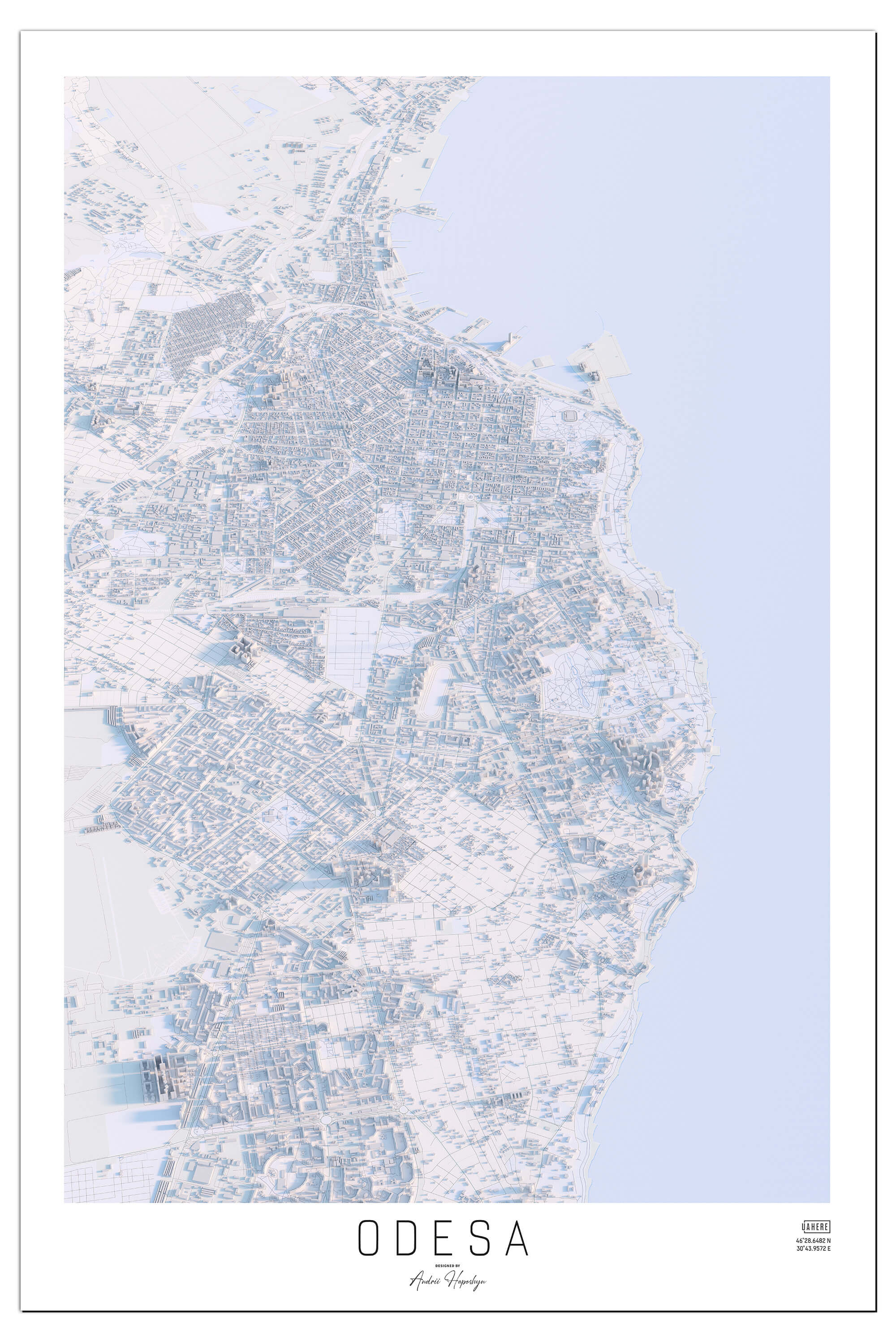 Ніжна Арт мапа Одеси у вигляді постера, картини в світлому стилі