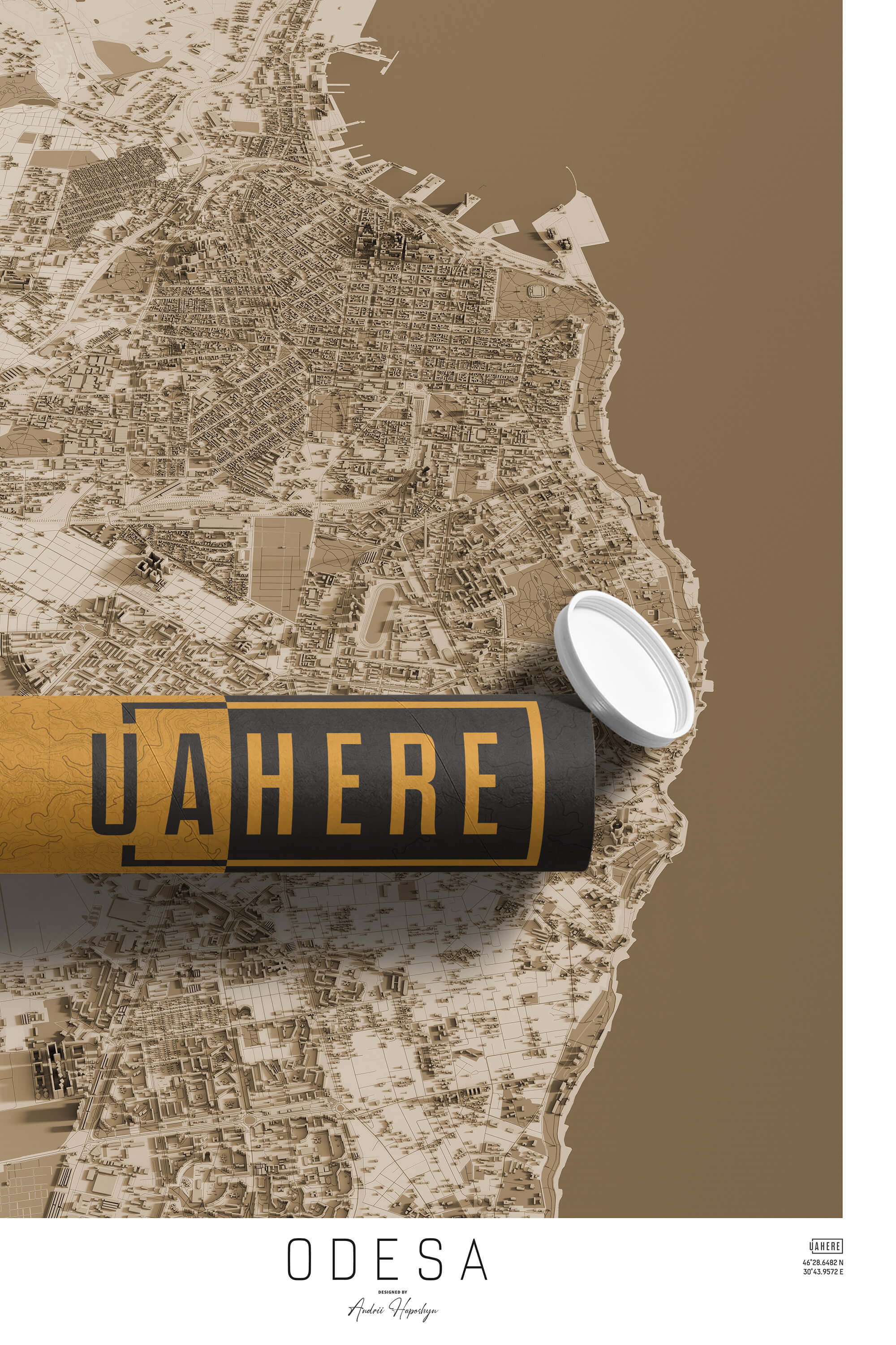 Брендований тубус UAHERE та надрукована вінтажна та унікальна мапа Одеси