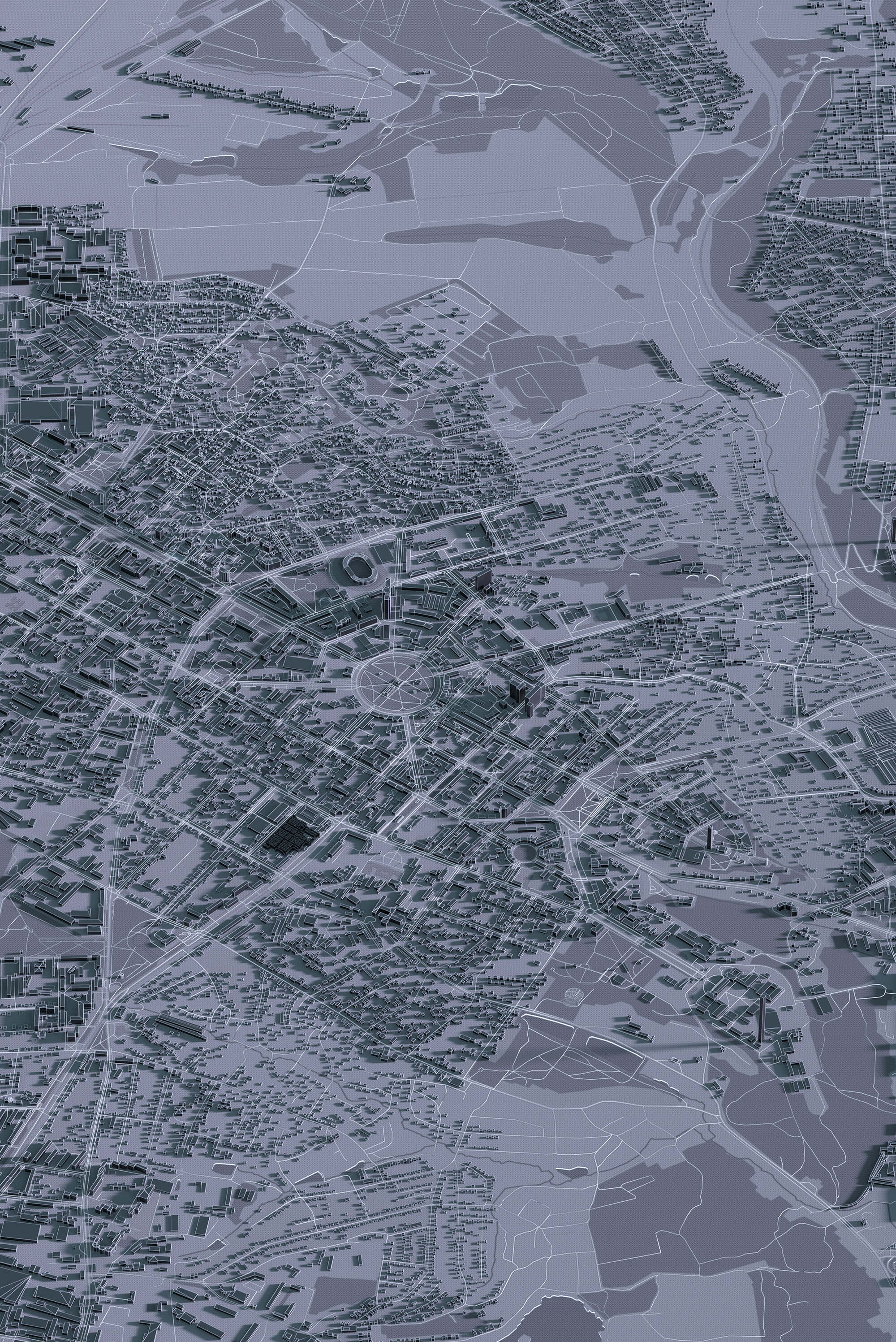 Картина центра Полтави у графітовому стилі з 3д деталізацією