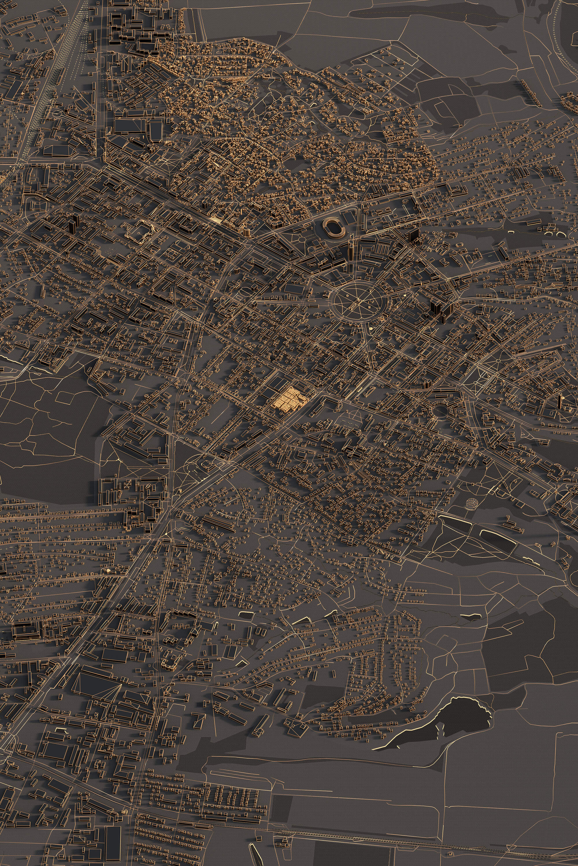Картина центра Полтава у нічному стилі з 3д деталізацією