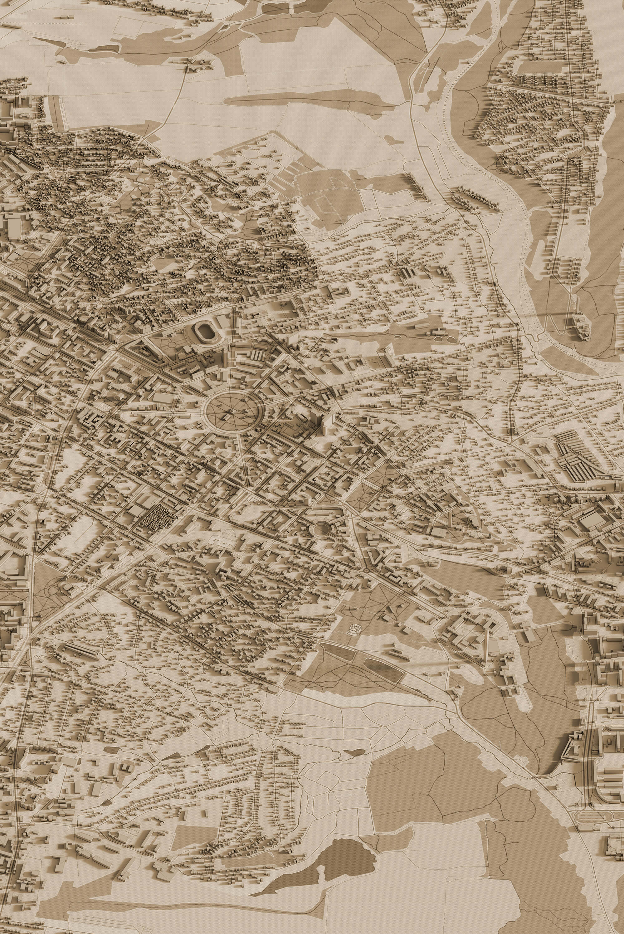 Вінтажна картина центра Полтави у стилі сепія з 3д деталізацією