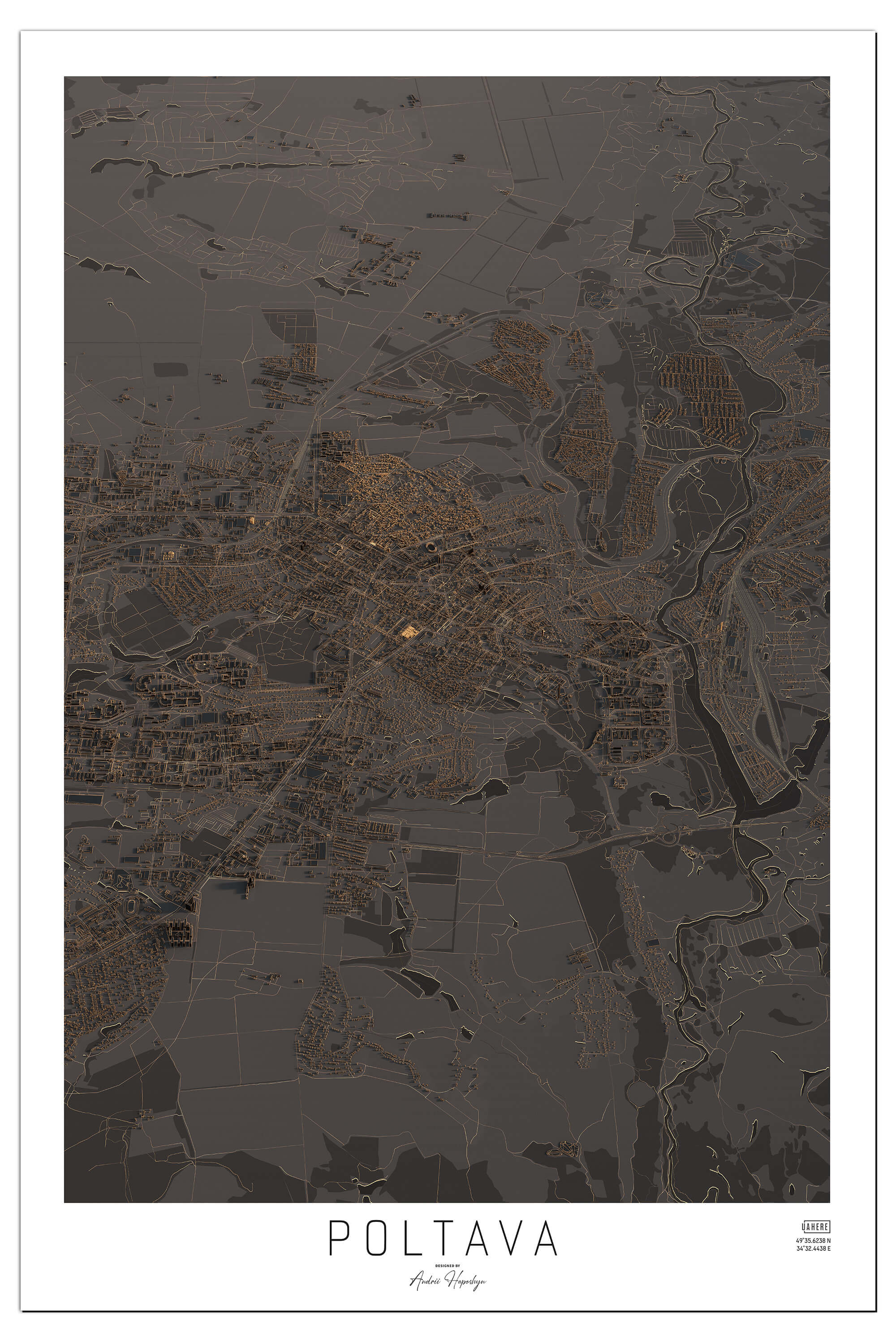 Стилізована Арт мапа міста Полтава у вигляді постера, картини
