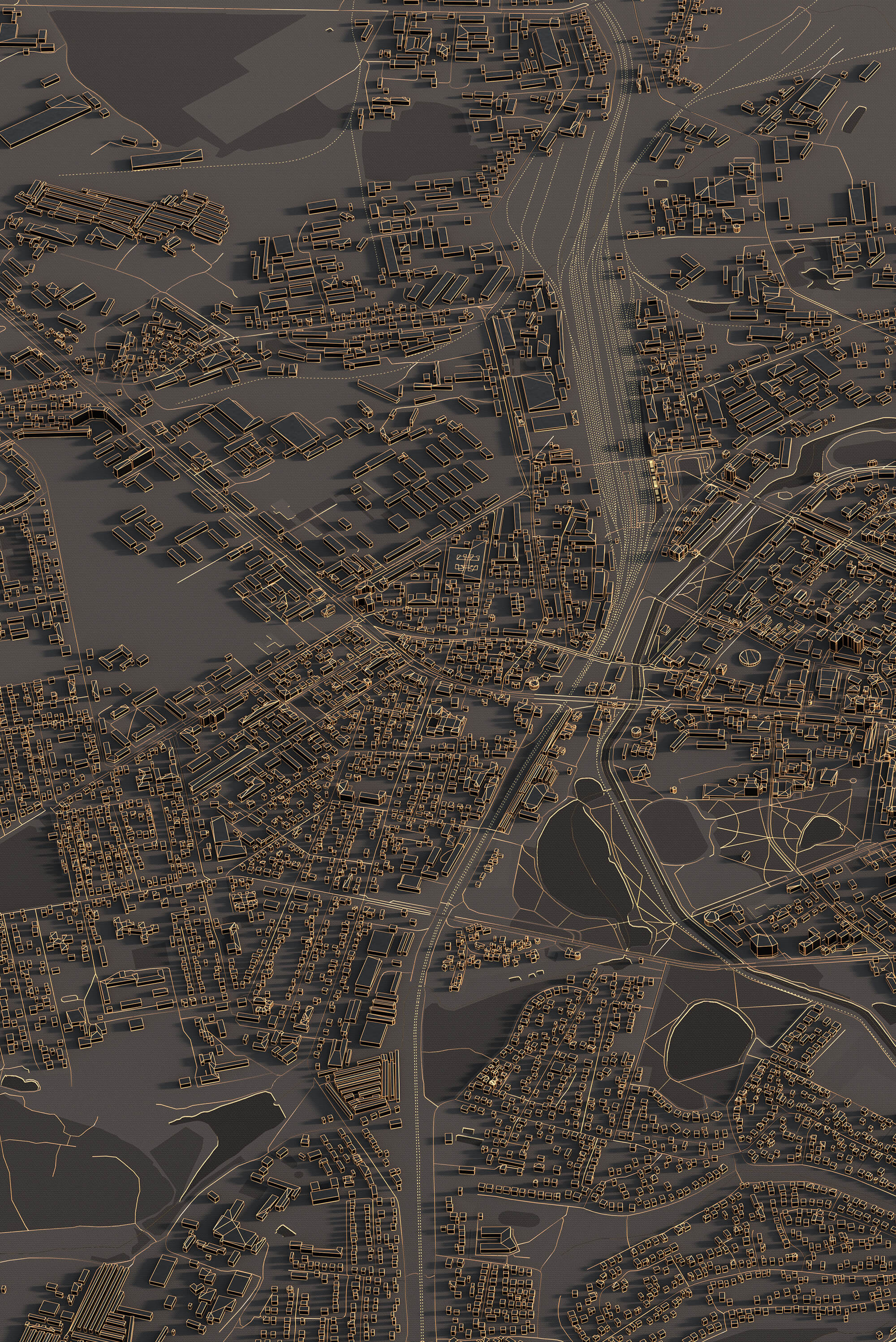 Картина центра Рівне у нічному стилі з 3д деталізацією