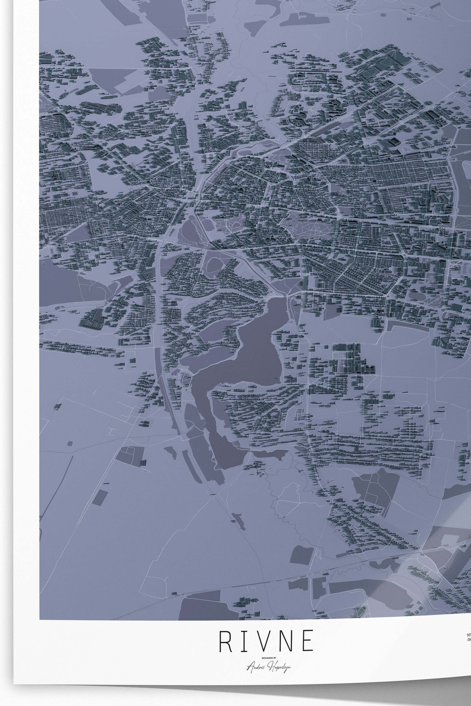 Гарна та стильна деталізована 3д постер мапа Рівне