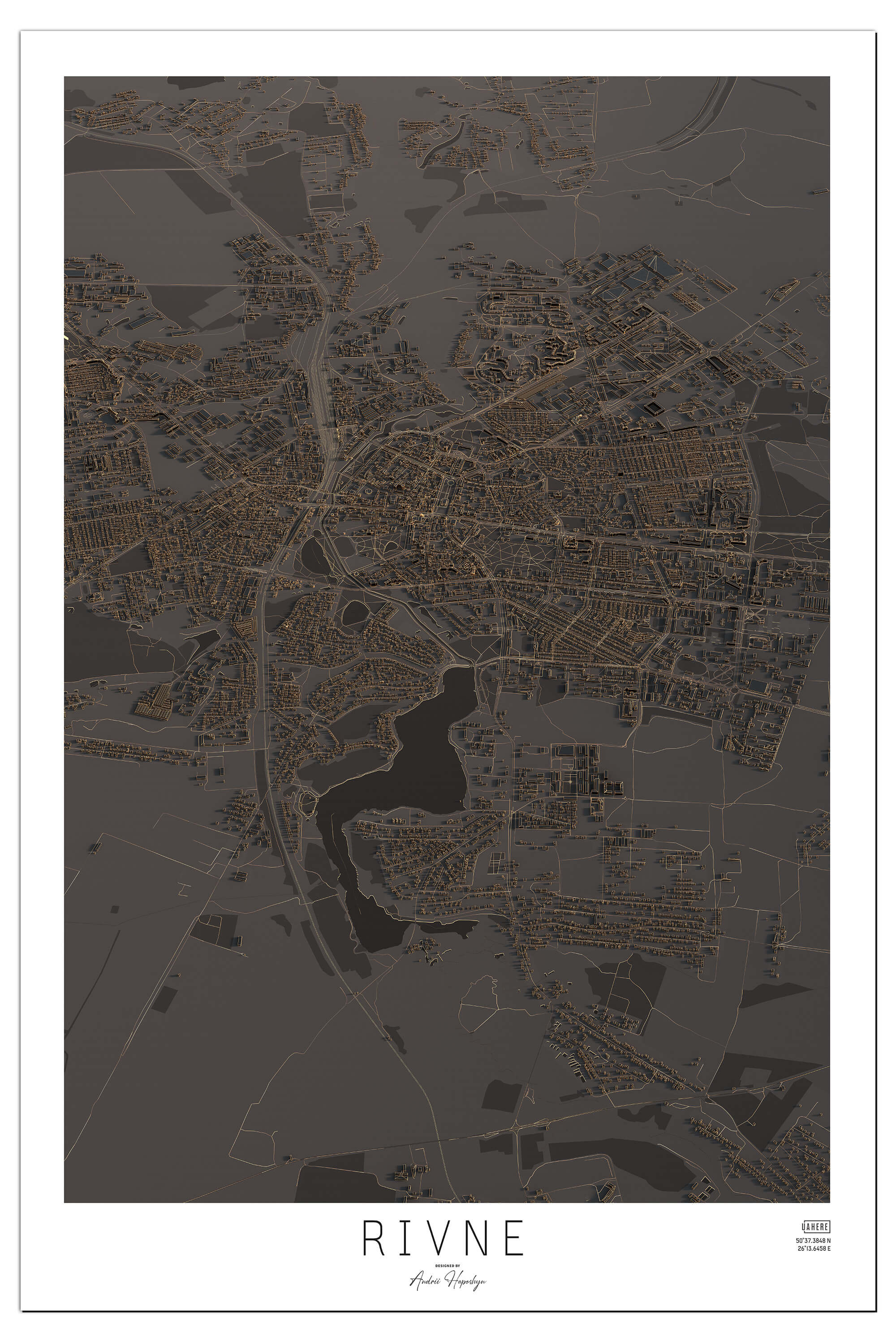 Стилізована Арт мапа Рівне у вигляді постера, картини