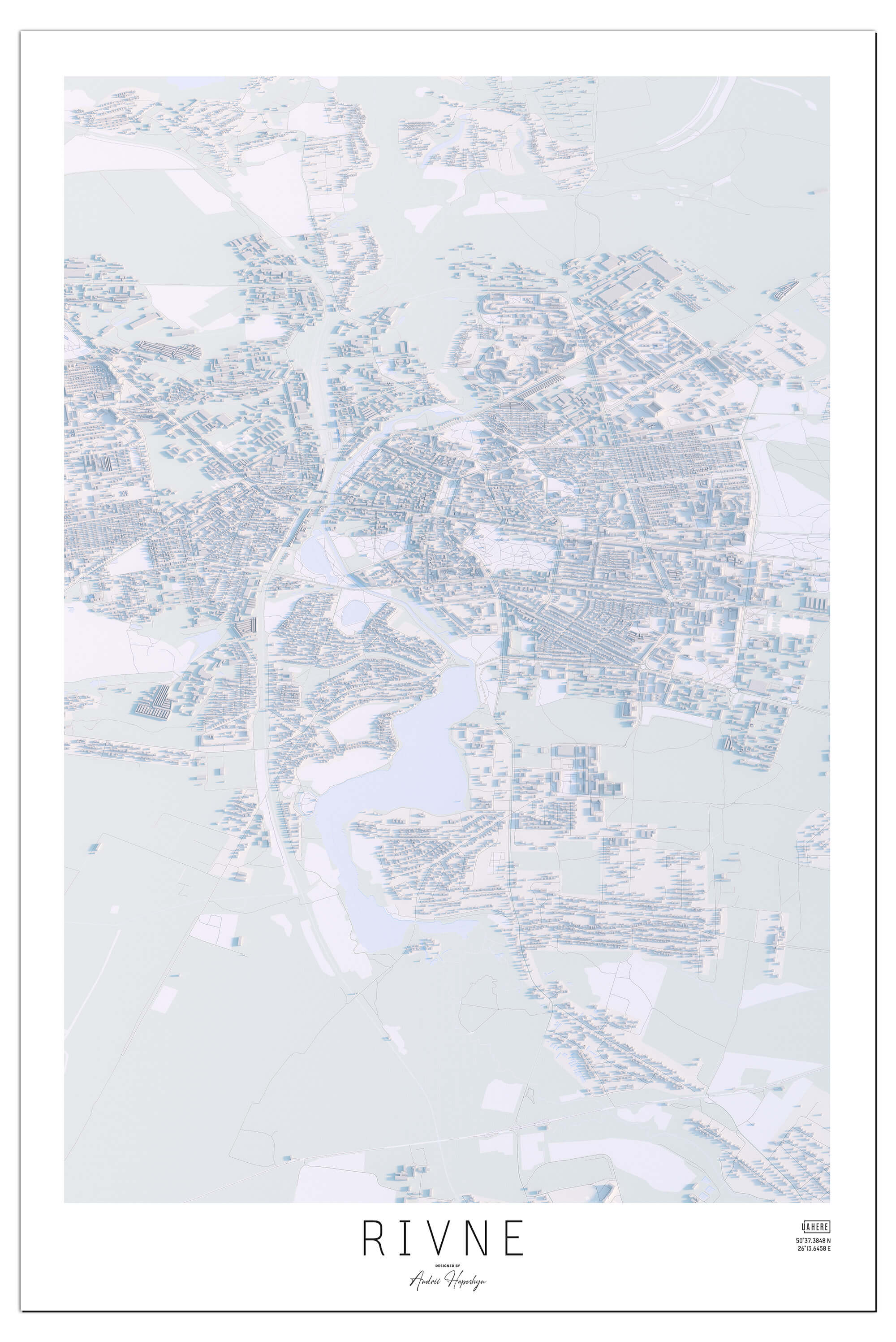 Ніжна Арт мапа Рівне у вигляді постера, картини в світлому стилі