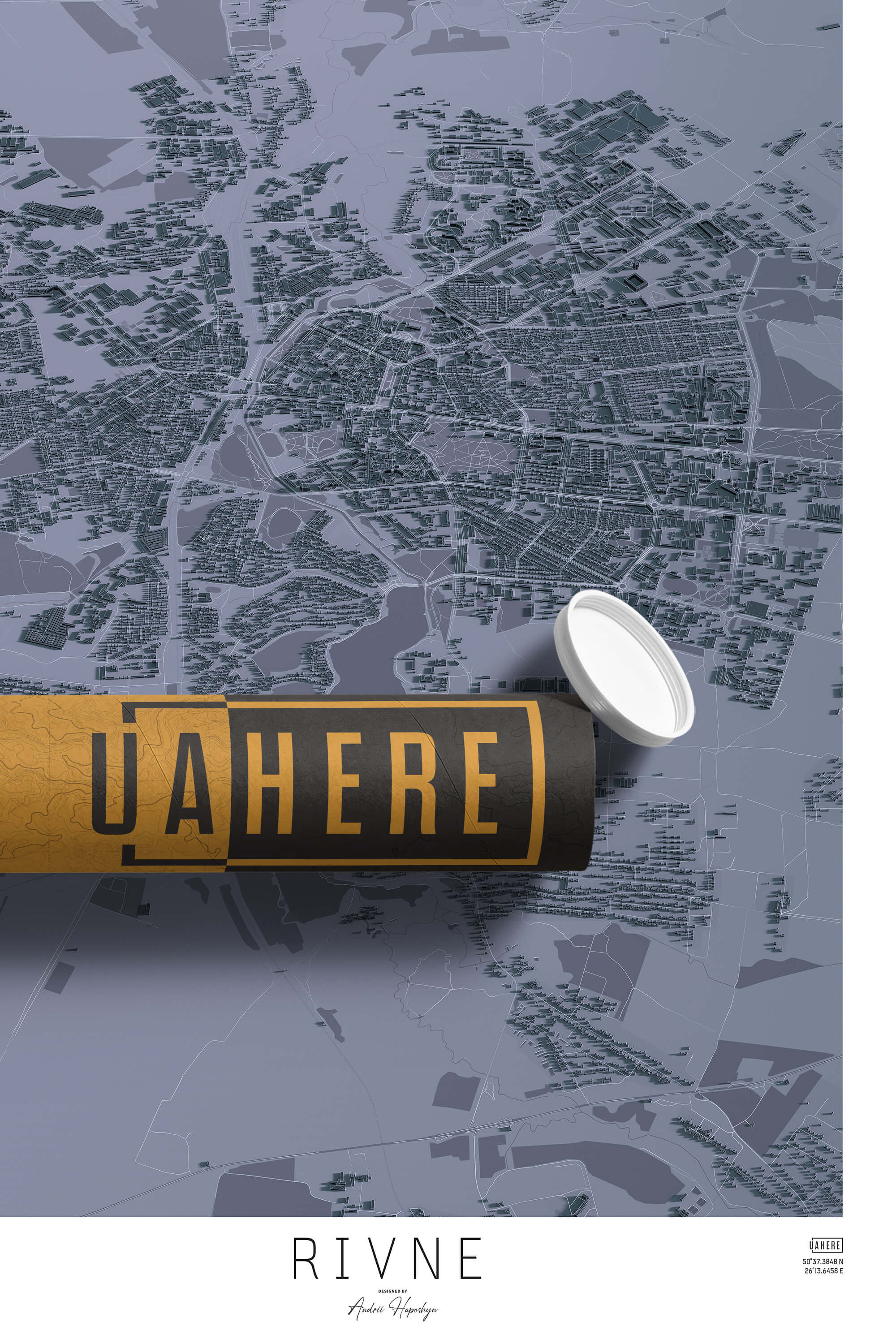 Брендований тубус UAHERE та надрукована стільна мапа Рівне