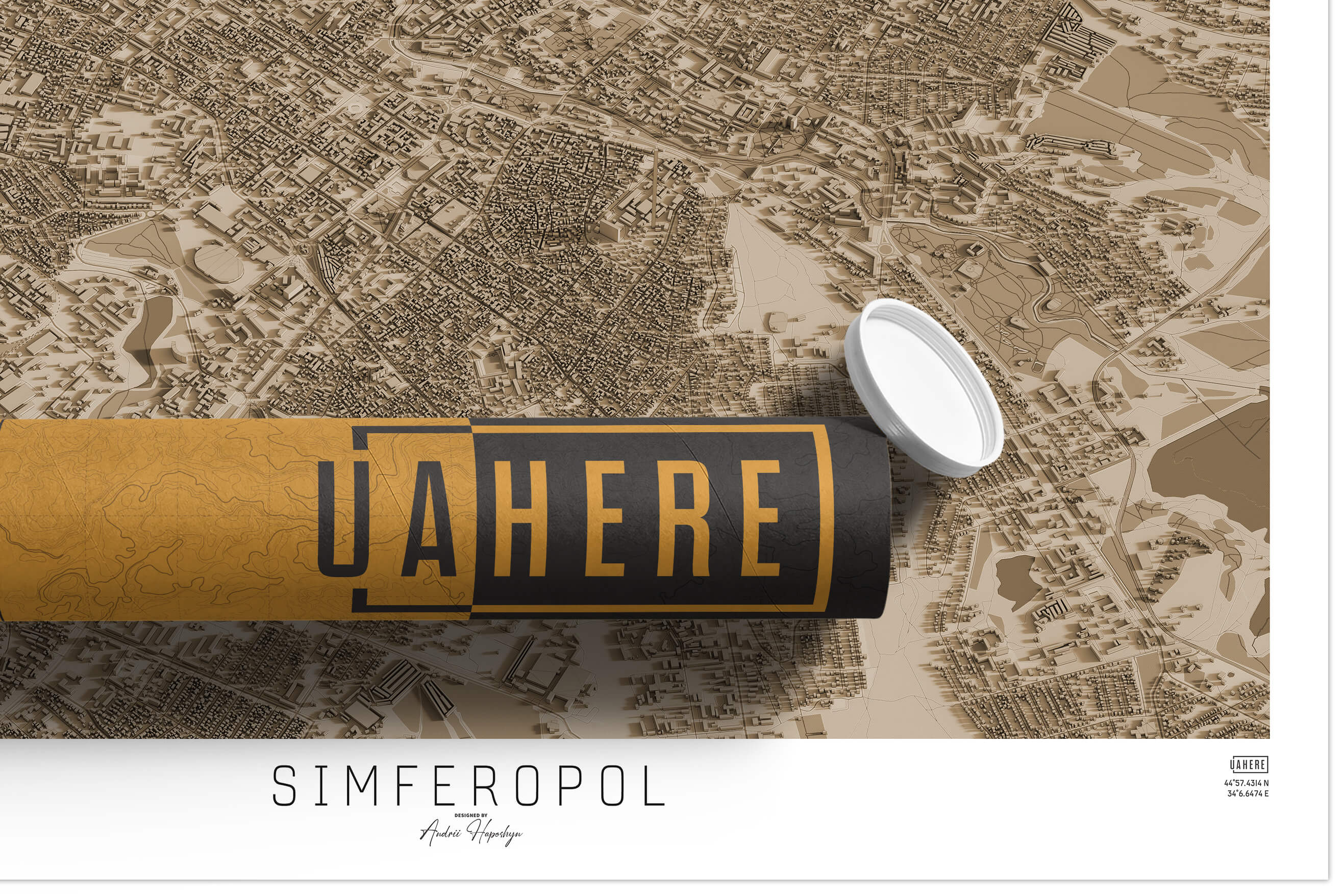 Брендований тубус UAHERE та надрукована вінтажна та унікальна мапа Сімферополя