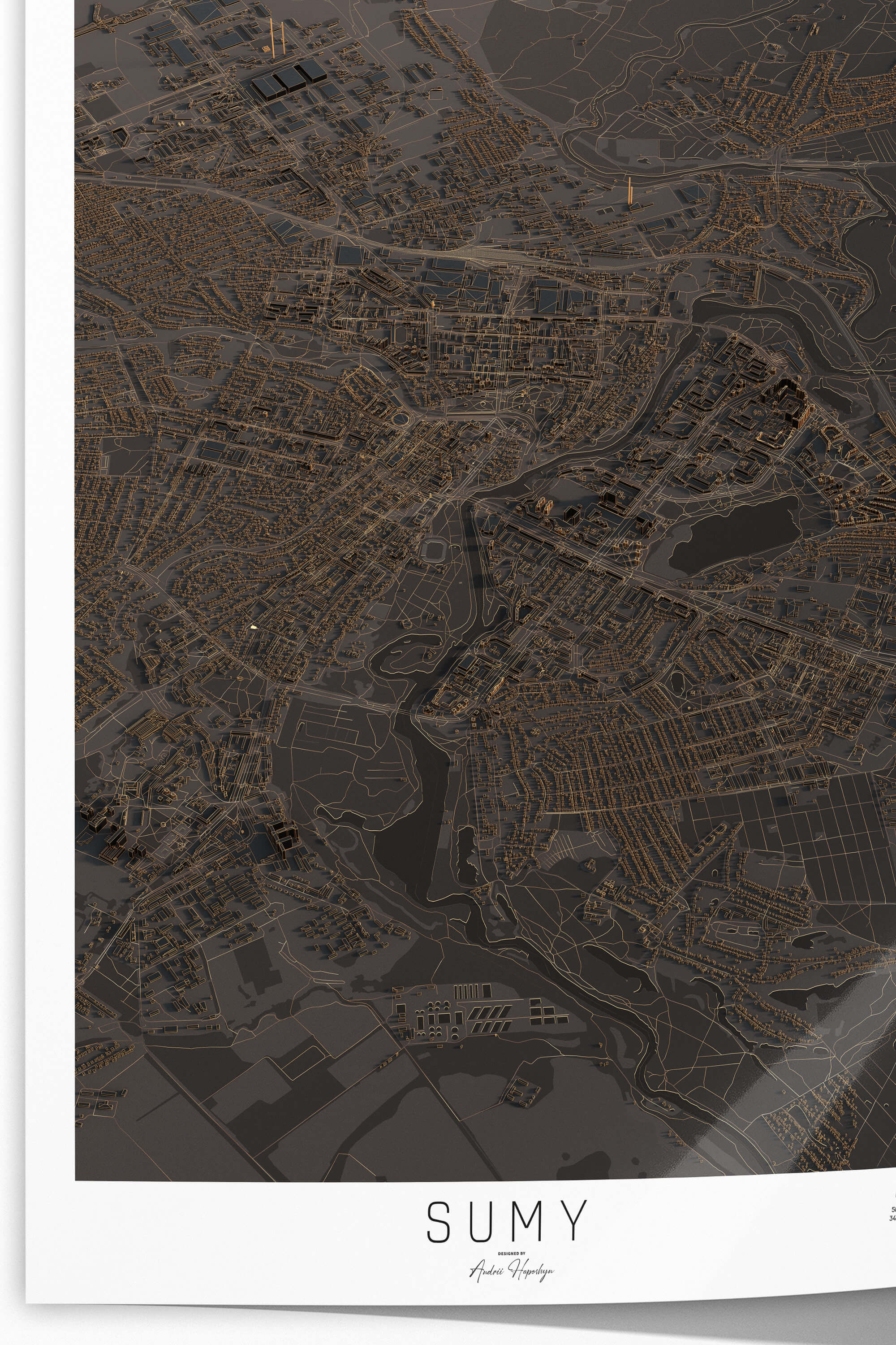 Якісно надрукована темна та стильна 3д мапа постер Суми